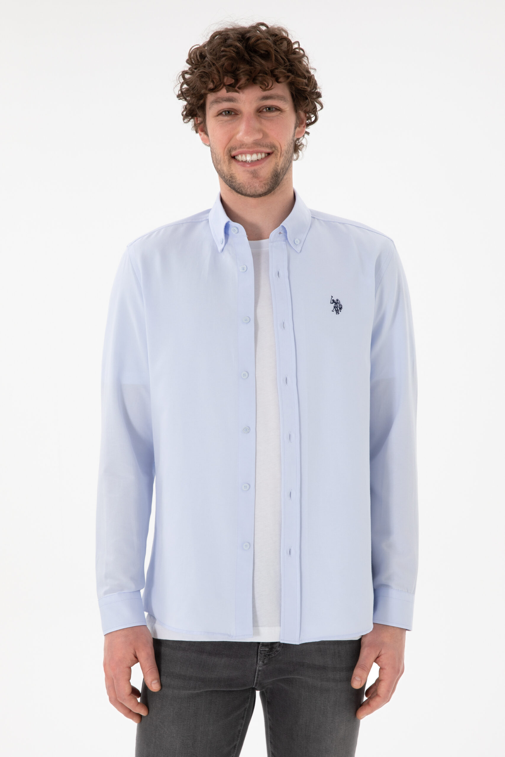 پیراهن  سورمه ای روشن  اندامی  مردانه یو اس پولو | US POLO ASSN