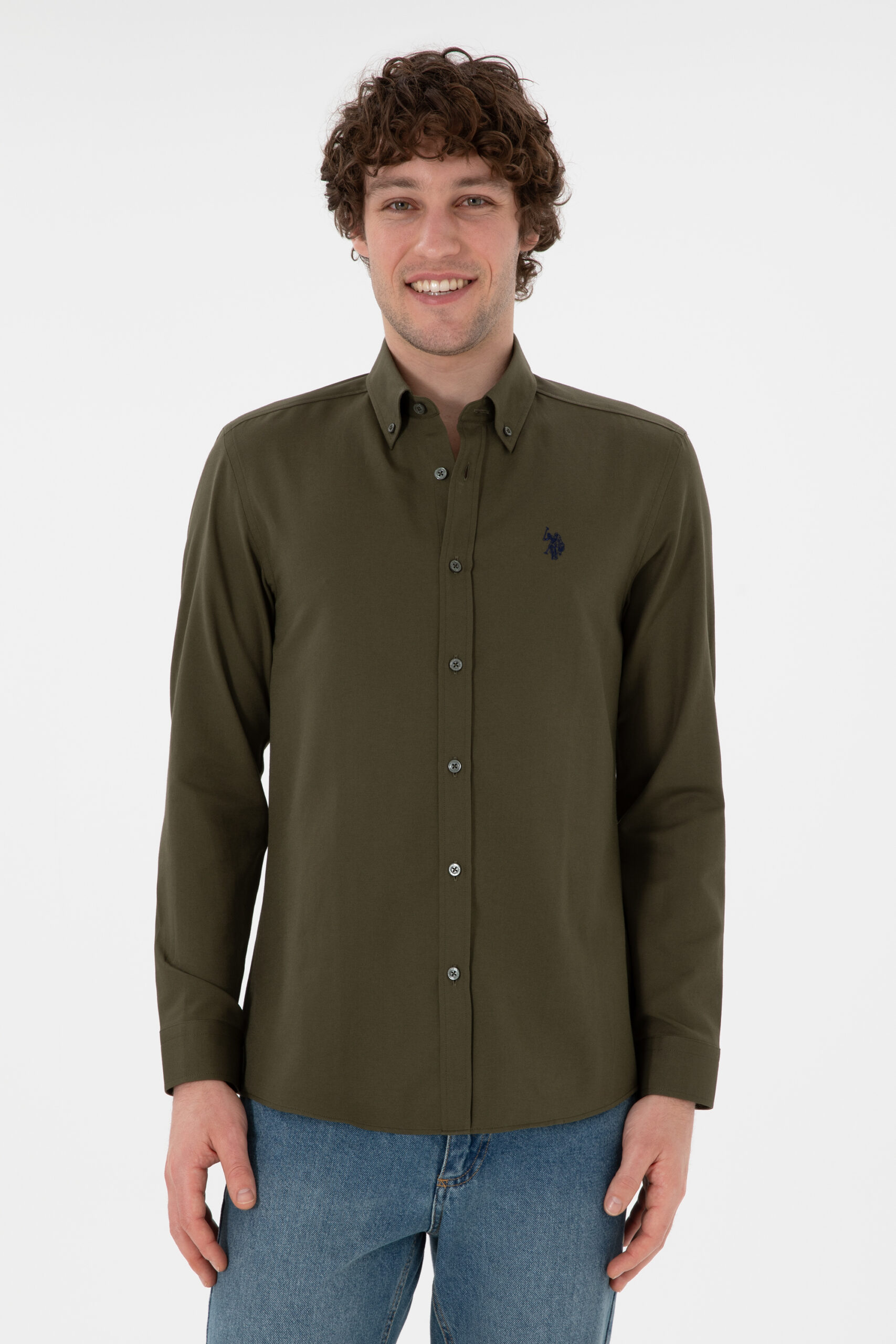 پیراهن  خاکی تیره  اندامی  مردانه یو اس پولو | US POLO ASSN