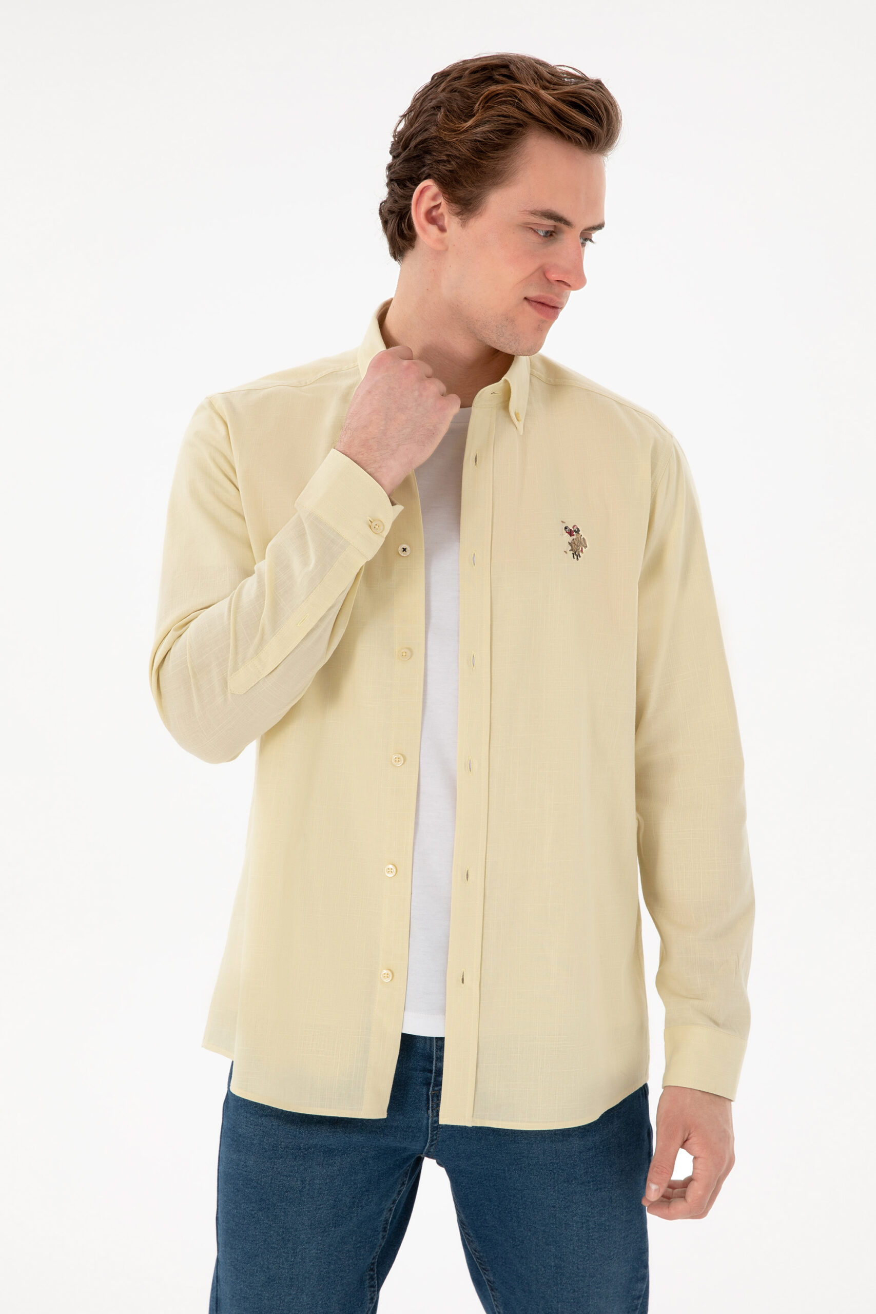 پیراهن  خاکی روشن  رگولار  مردانه یو اس پولو | US POLO ASSN