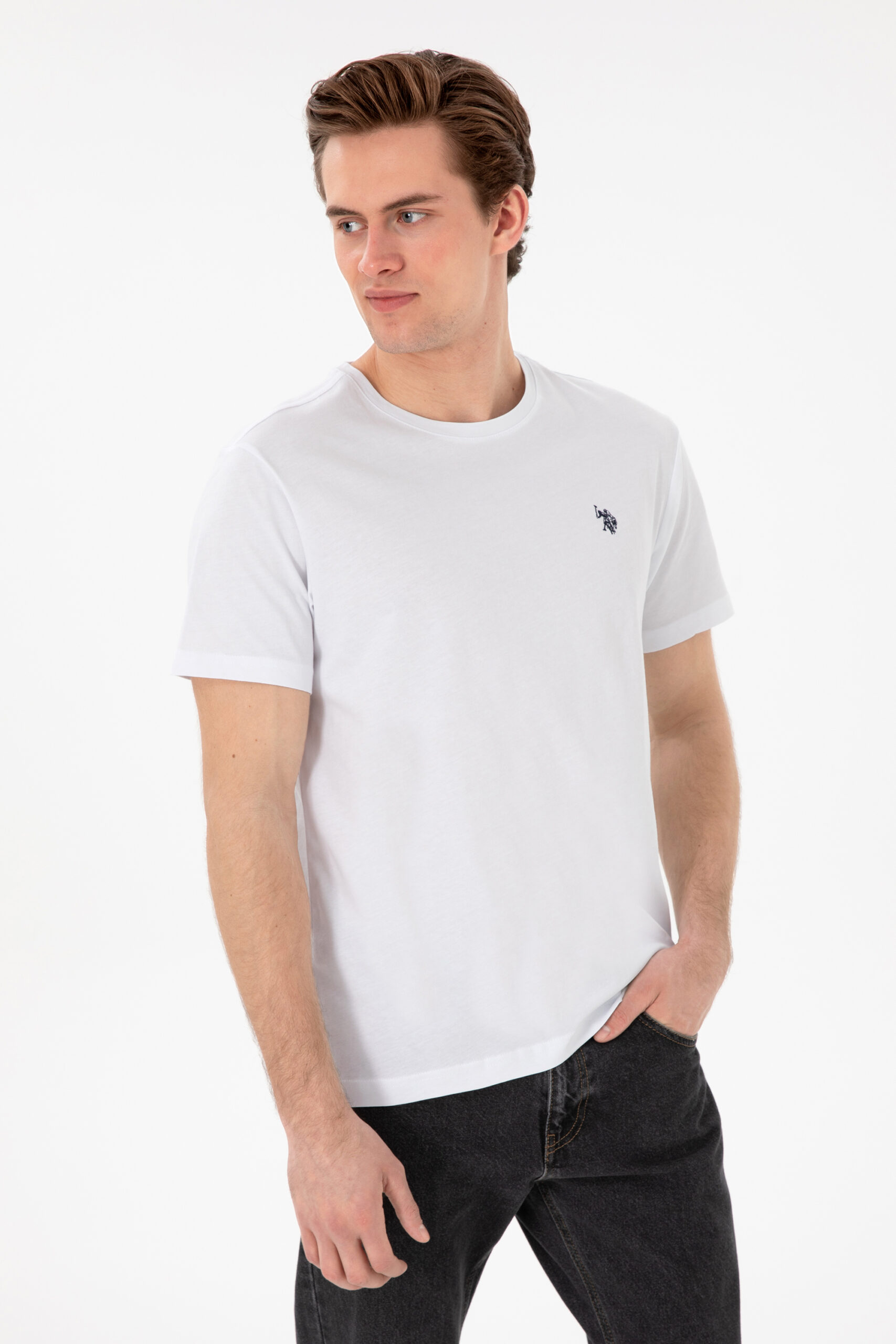 تی شرت یقه گرد سفید  رگولار آستین کوتاه مردانه یو اس پولو | US POLO ASSN
