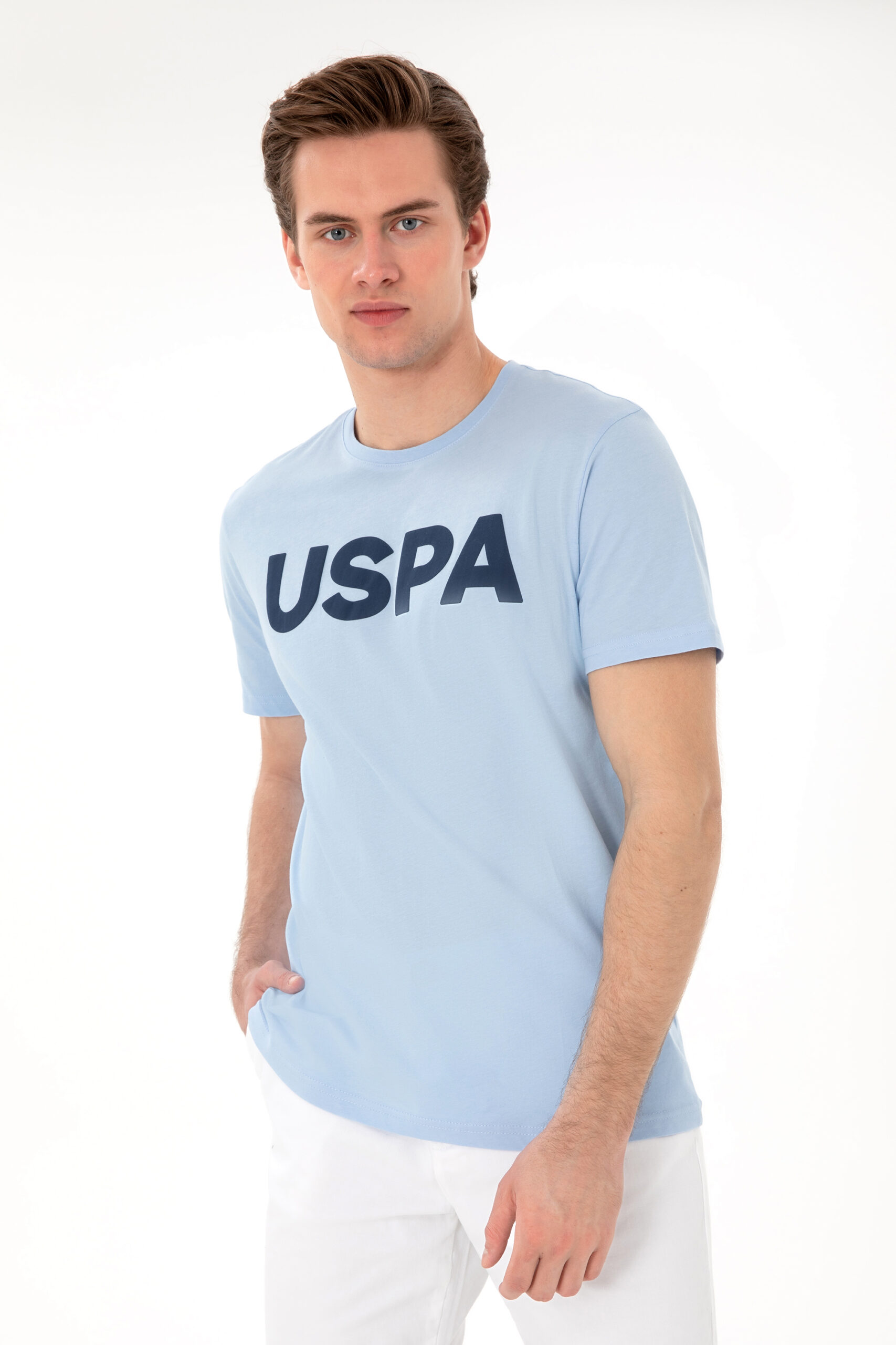 تی شرت یقه گرد سورمه ای روشن  رگولار آستین کوتاه مردانه یو اس پولو | US POLO ASSN