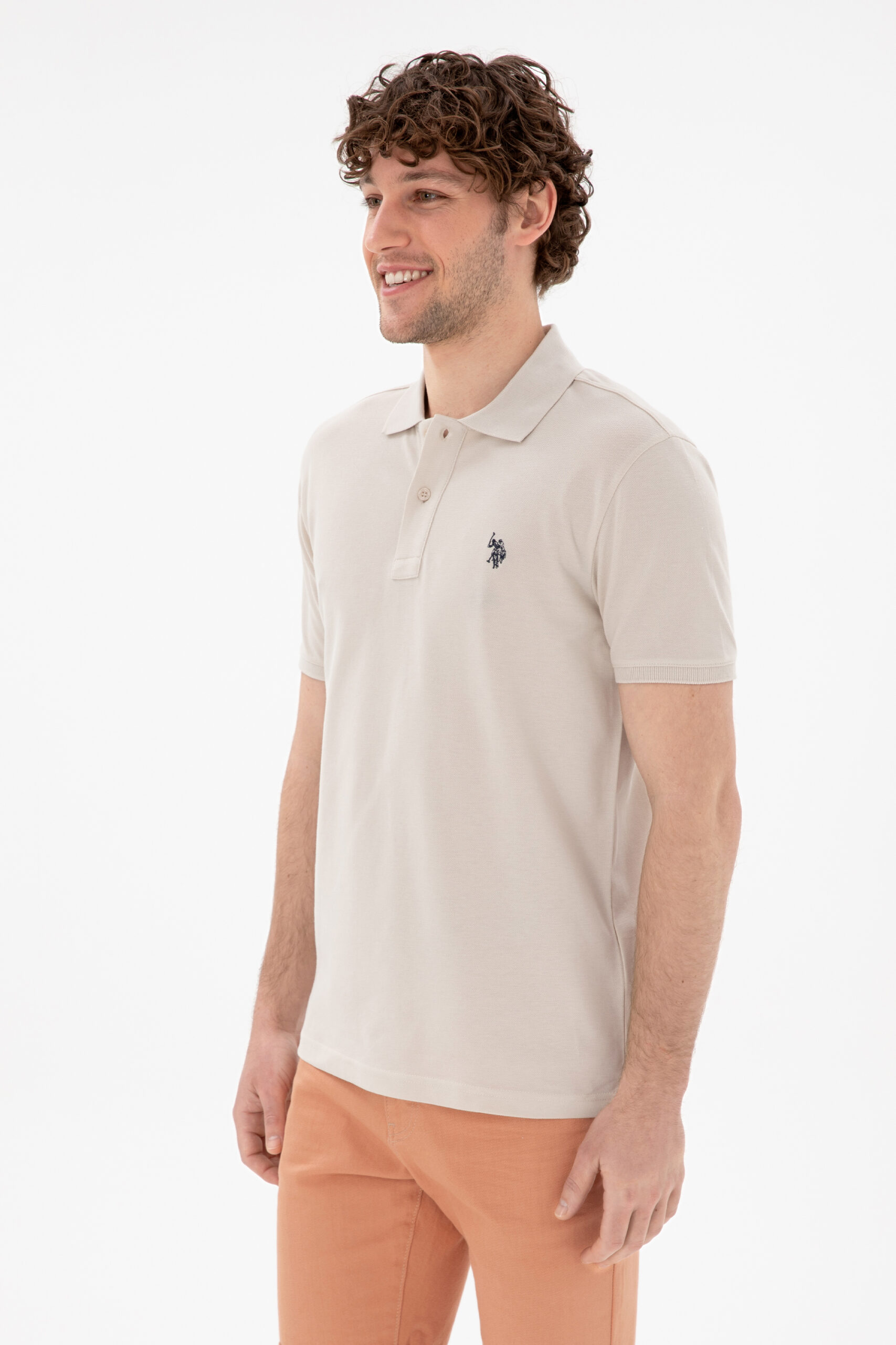 تی شرت یقه پیراهنی خاکستری  اندامی آستین کوتاه مردانه یو اس پولو | US POLO ASSN