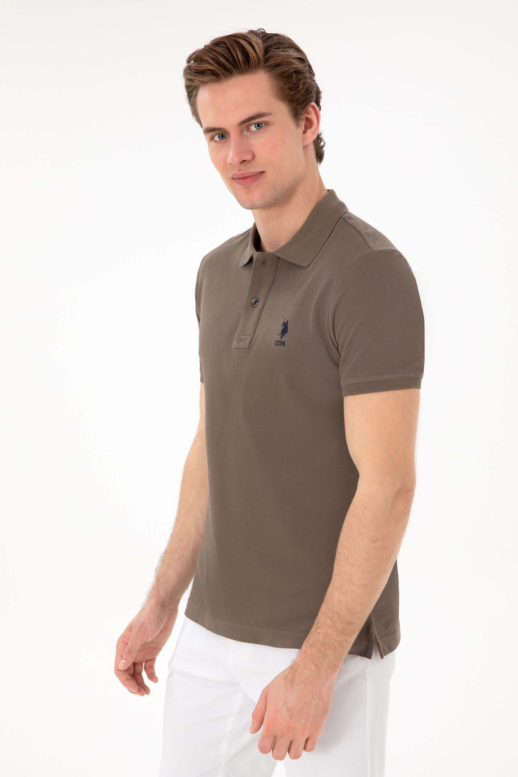 تی شرت یقه پیراهنی ویزون  اندامی آستین کوتاه مردانه یو اس پولو | US POLO ASSN