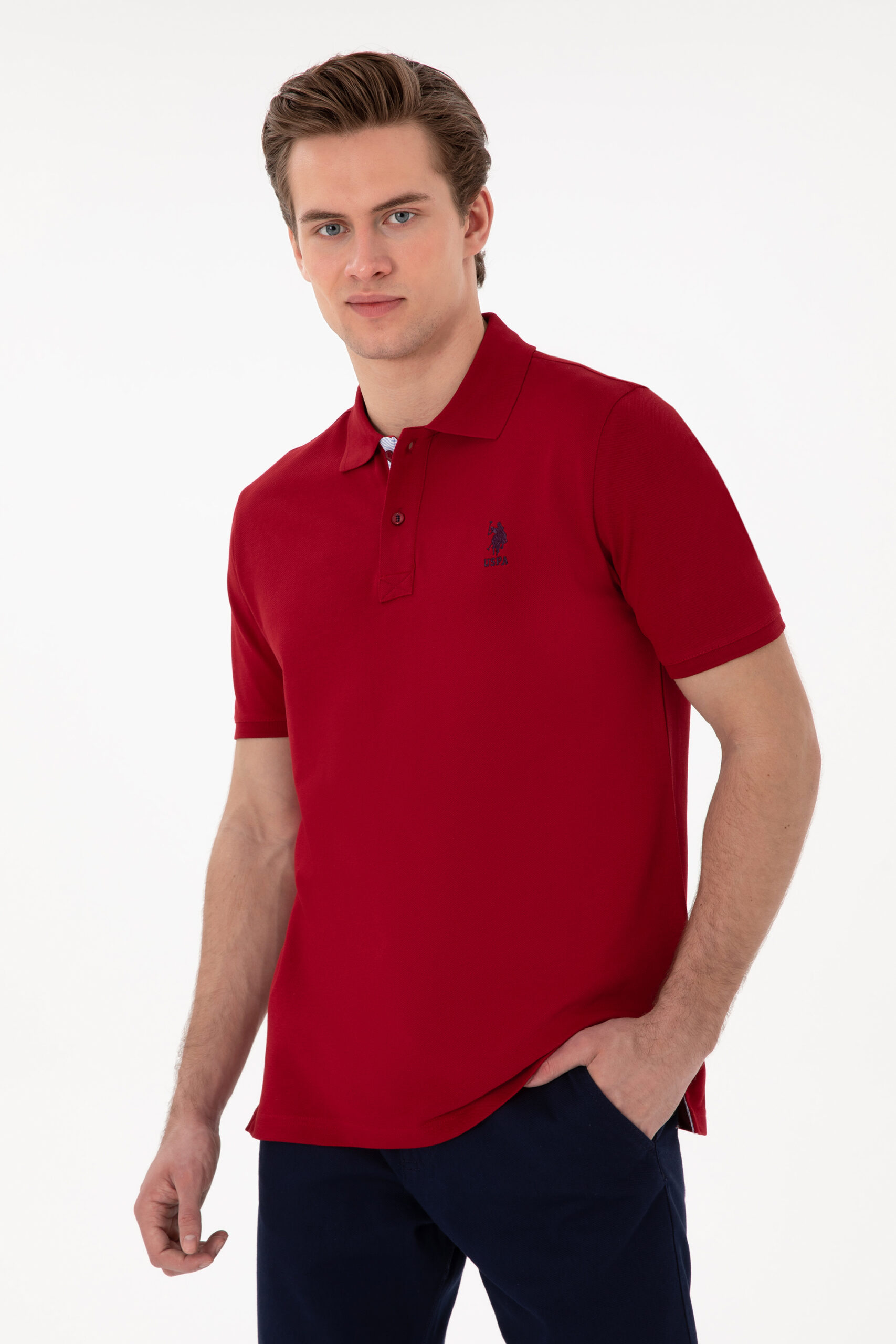 تی شرت یقه پیراهنی بورگاندی  رگولار آستین کوتاه مردانه یو اس پولو | US POLO ASSN