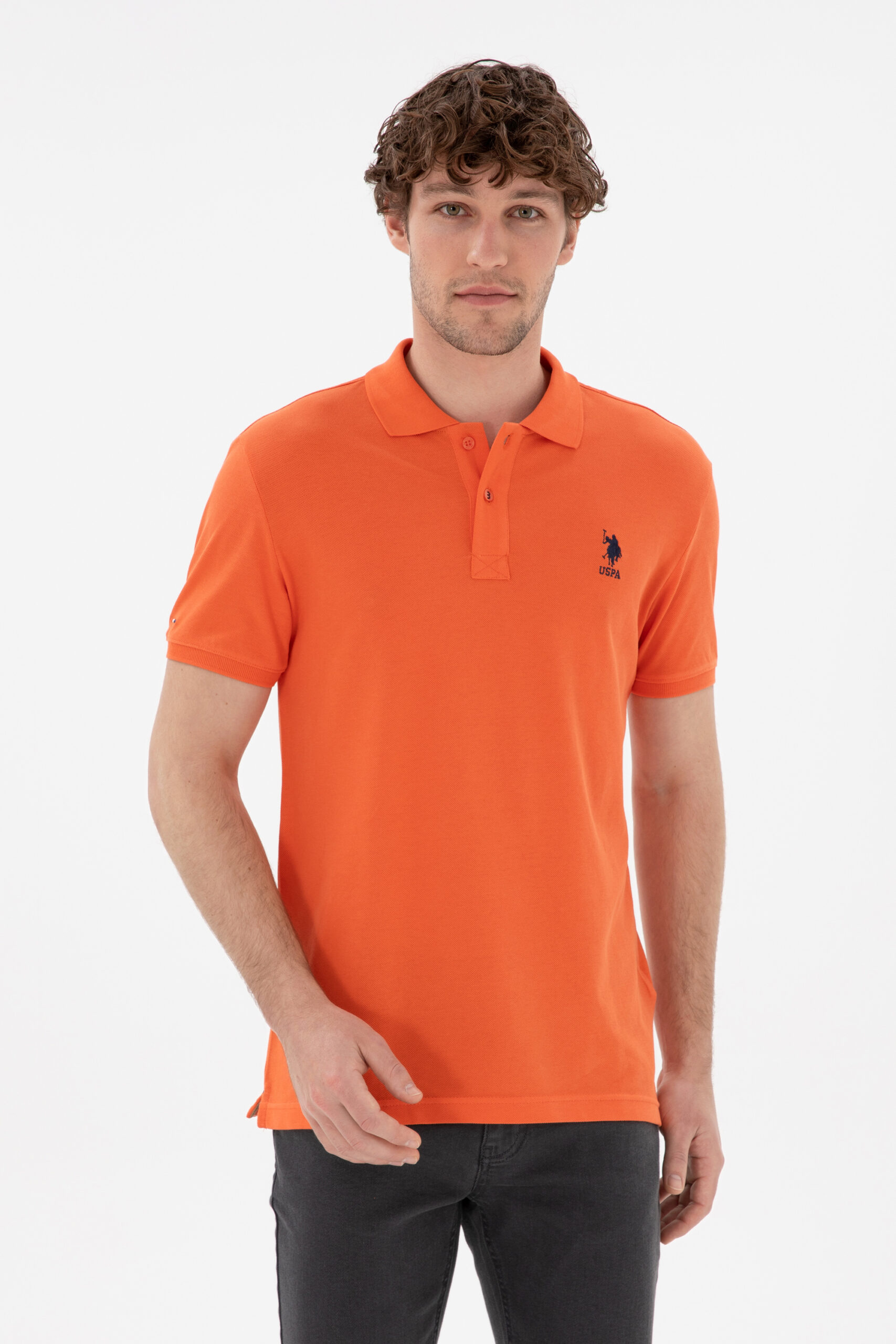 تی شرت یقه پیراهنی گل اناری  اندامی آستین کوتاه مردانه یو اس پولو | US POLO ASSN