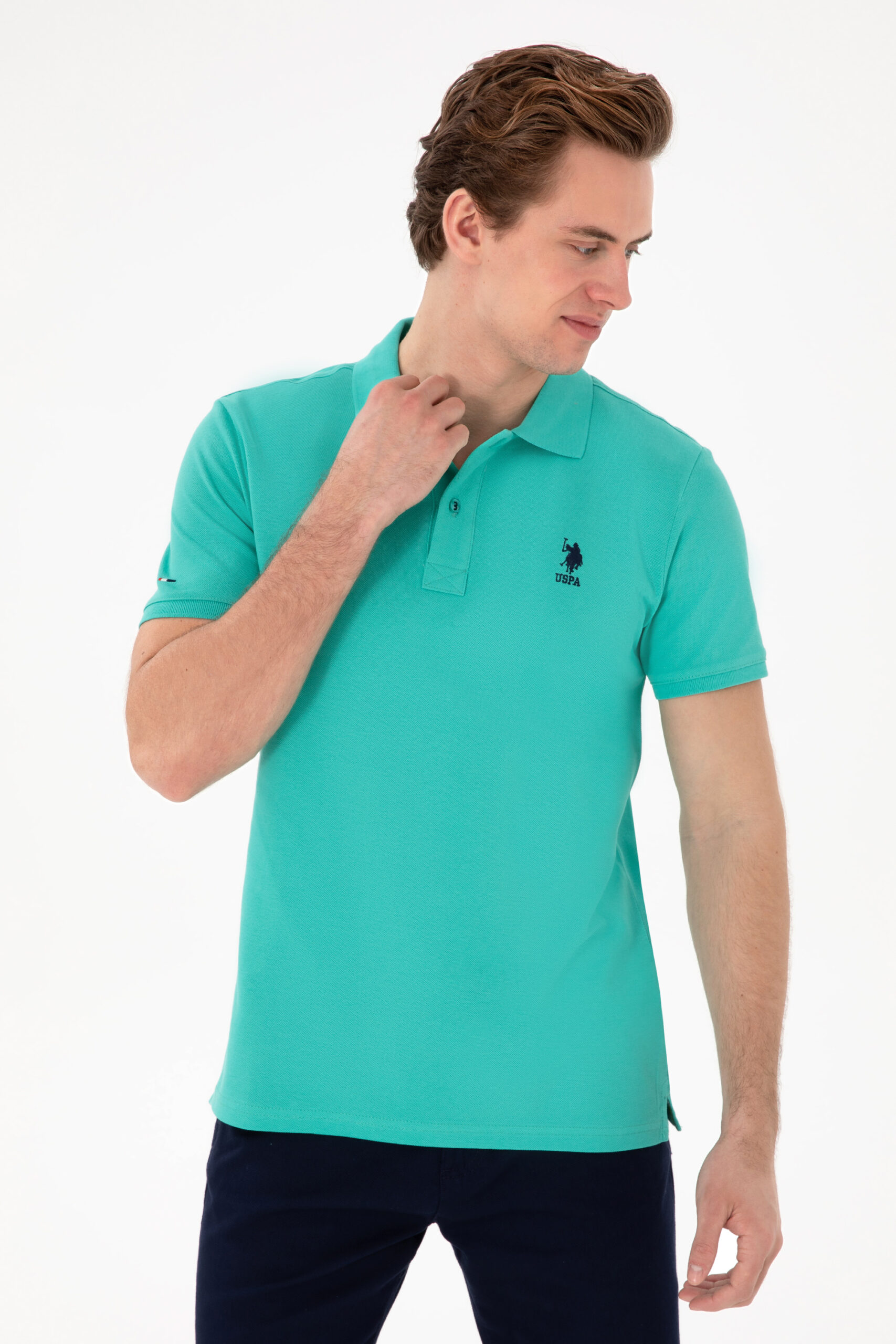 تی شرت یقه پیراهنی نعناعی  اندامی آستین کوتاه مردانه یو اس پولو | US POLO ASSN