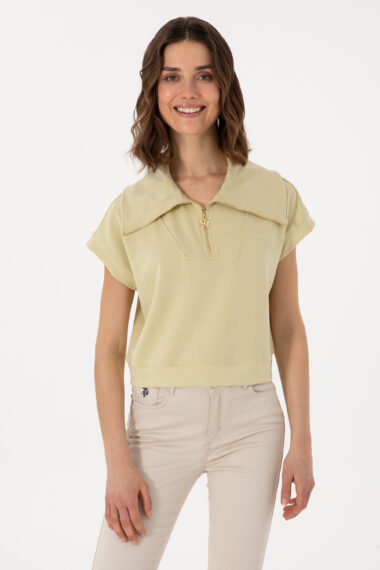 تی شرت  خاکی روشن  Crop Top  زنانه یو اس پولو | US POLO ASSN