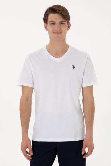 تی شرت یقه هفت سفید  رگولار آستین کوتاه مردانه یو اس پولو | US POLO ASSN
