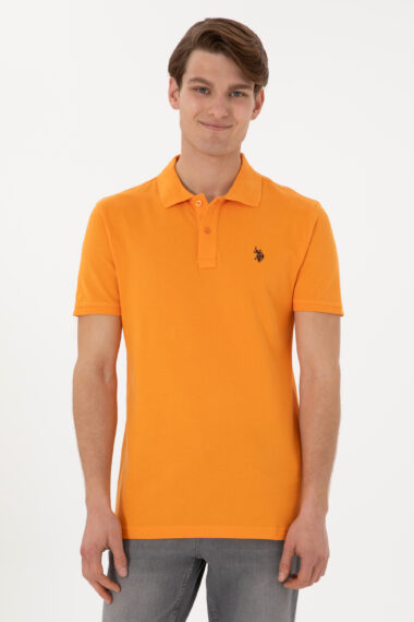 تی شرت یقه پیراهنی نارنجی  اندامی آستین کوتاه مردانه یو اس پولو | US POLO ASSN