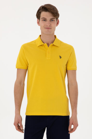 تی شرت یقه پیراهنی زرد تیره  اندامی آستین کوتاه مردانه یو اس پولو | US POLO ASSN