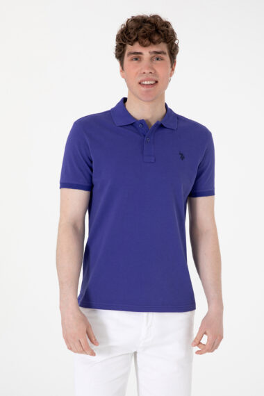 تی شرت یقه پیراهنی آبی  اندامی آستین کوتاه مردانه یو اس پولو | US POLO ASSN