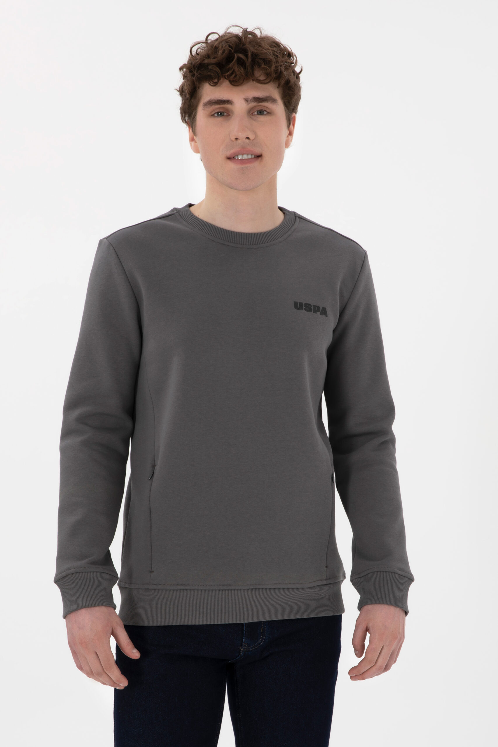 سویشرت یقه گرد زغالی  رگولار آستین بلند مردانه یو اس پولو | US POLO ASSN