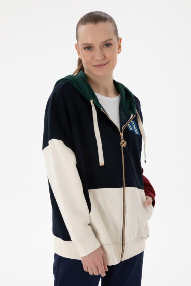 سویشرت هودی لاجورد  Oversize آستین بلند زنانه یو اس پولو | US POLO ASSN