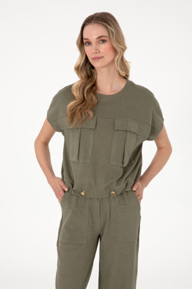 تی شرت یقه گرد خاکی تیره  ریلکس  زنانه یو اس پولو | US POLO ASSN