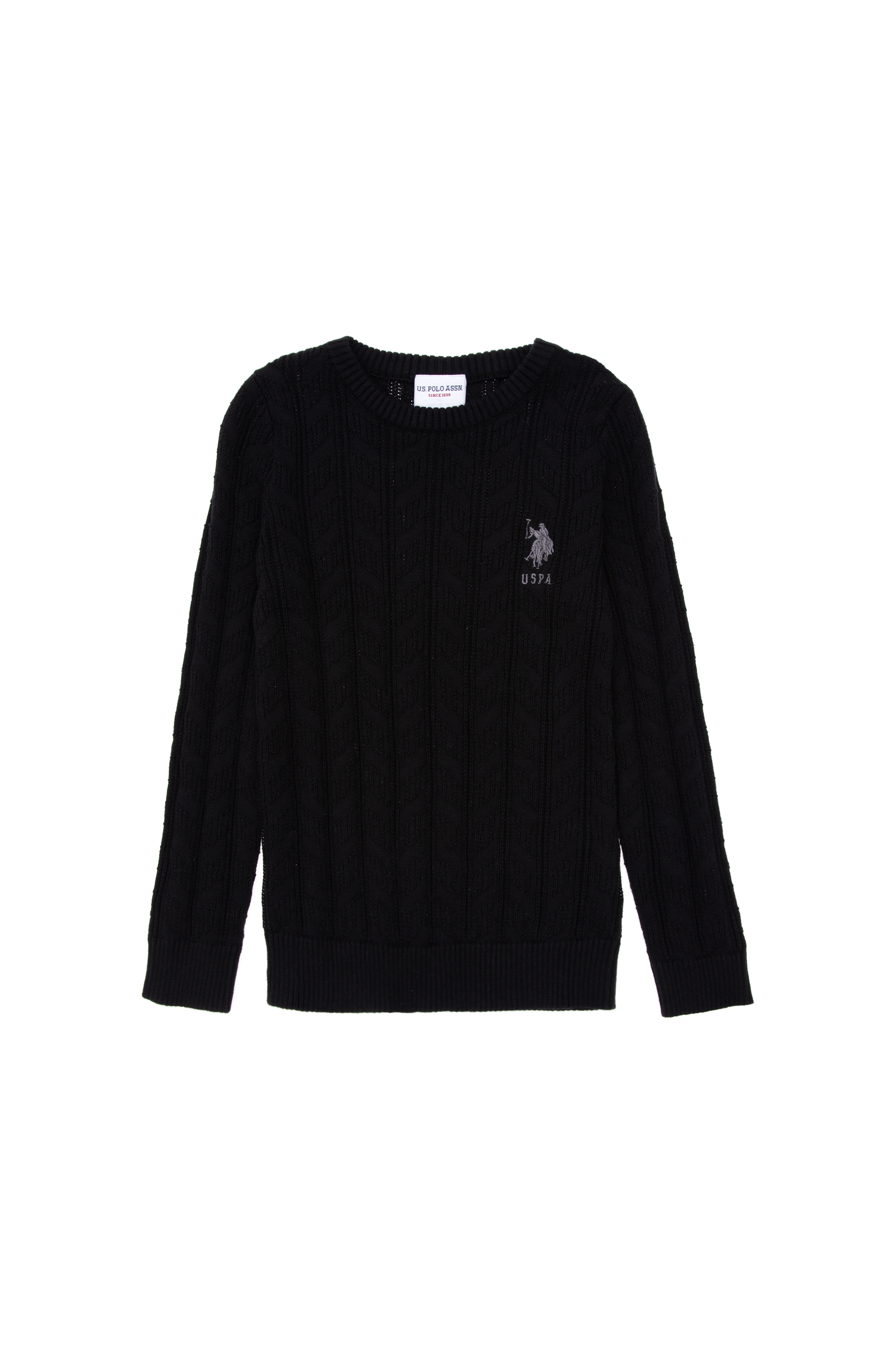 بافت بیسیک یقه گرد سیاه اندامی آستین بلند پسرانه یو اس پولو | US POLO ASSN
