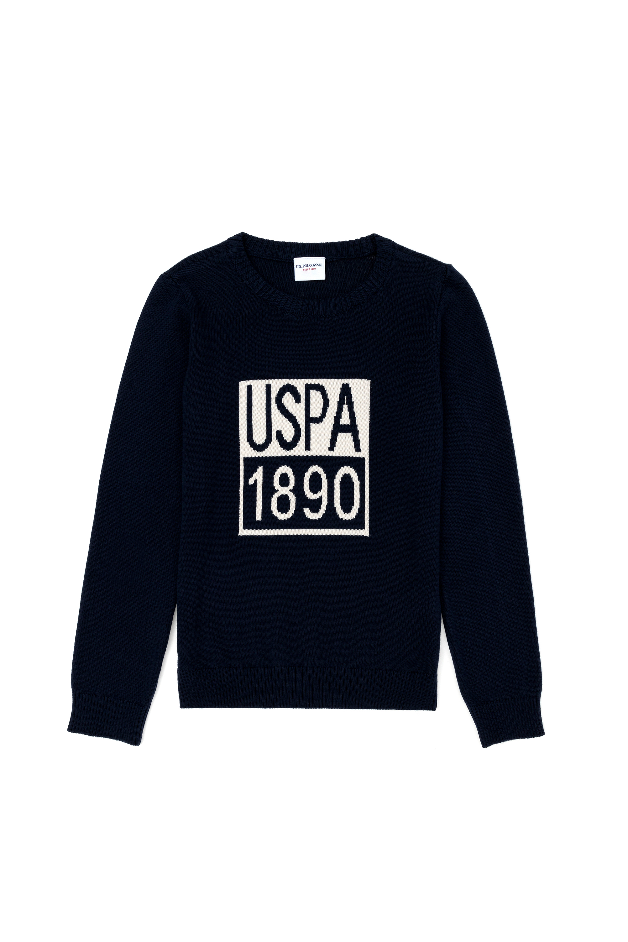 بافت یقه گرد یقه گرد لاجورد اندامی آستین بلند پسرانه یو اس پولو | US POLO ASSN
