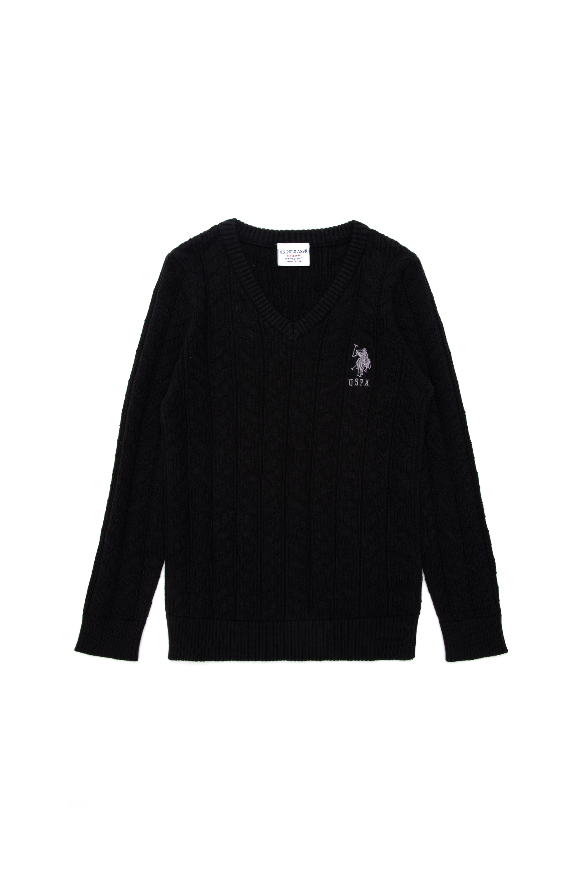 بافت یقه هفت بیسیک سیاه اندامی پسرانه یو اس پولو | US POLO ASSN