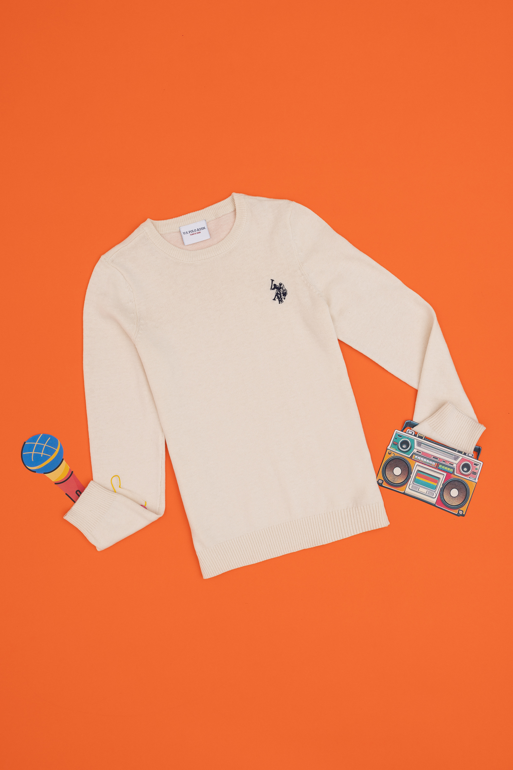 بافت بیسیک یقه گرد سفید اندامی دخترانه یو اس پولو | US POLO ASSN