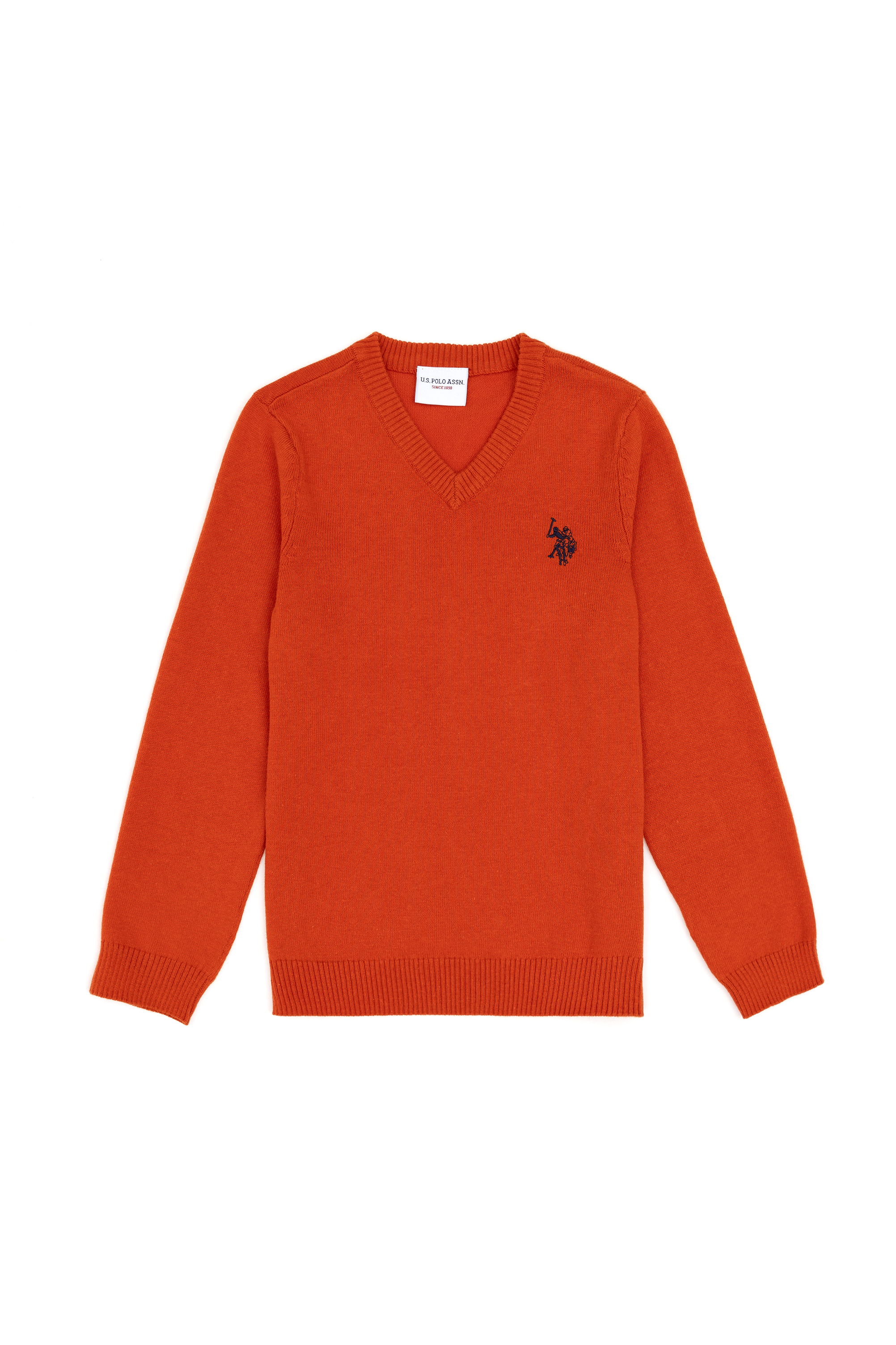 بافت یقه هفت بیسیک یقه هفت آجری اندامی آستین بلند پسرانه یو اس پولو | US POLO ASSN