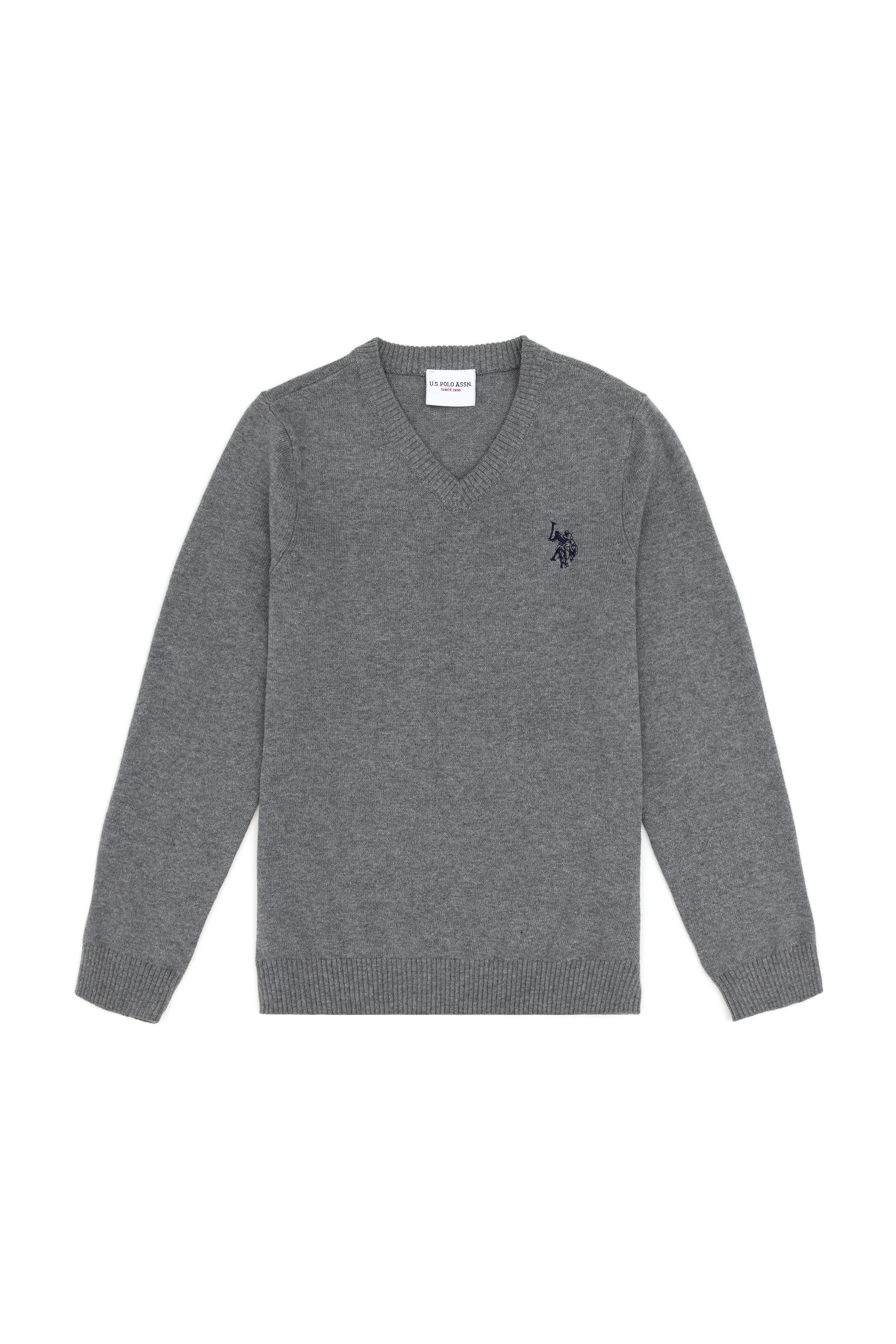 بافت یقه هفت بیسیک یقه هفت خاکستری ملانژ اندامی آستین بلند پسرانه یو اس پولو | US POLO ASSN