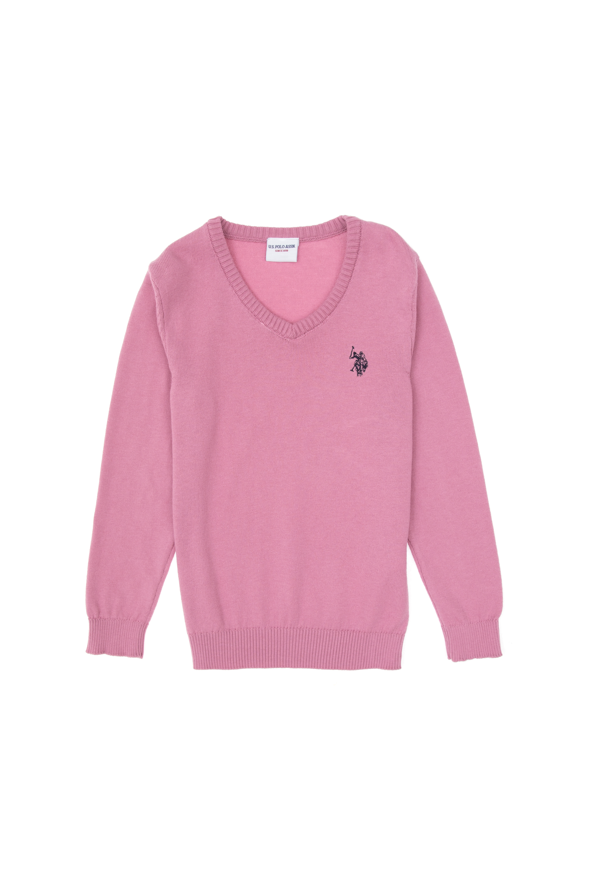 بافت بیسیک یقه هفت صورتی تیره رگولار دخترانه یو اس پولو | US POLO ASSN