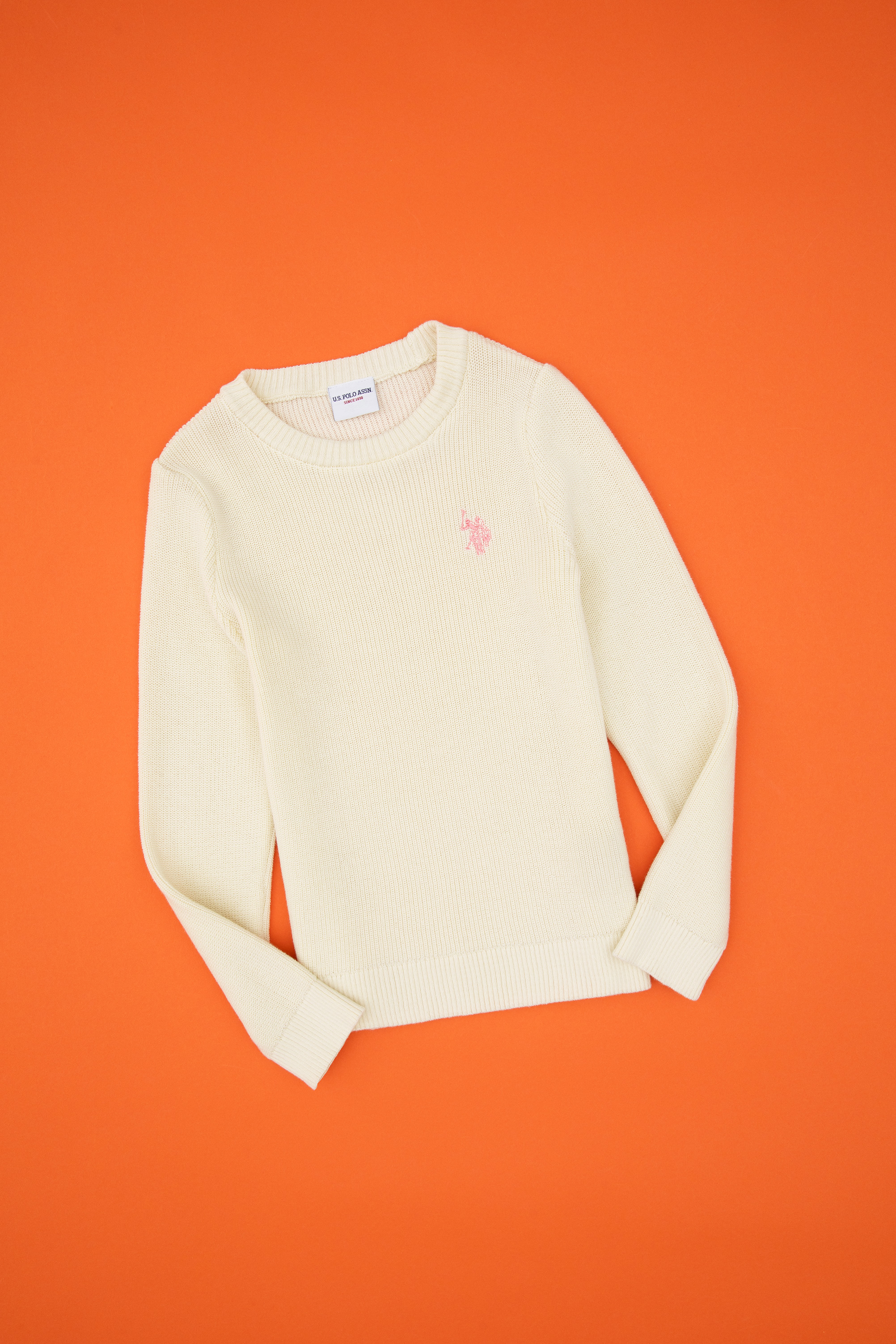 بافت بیسیک یقه گرد کرمی اندامی دخترانه یو اس پولو | US POLO ASSN