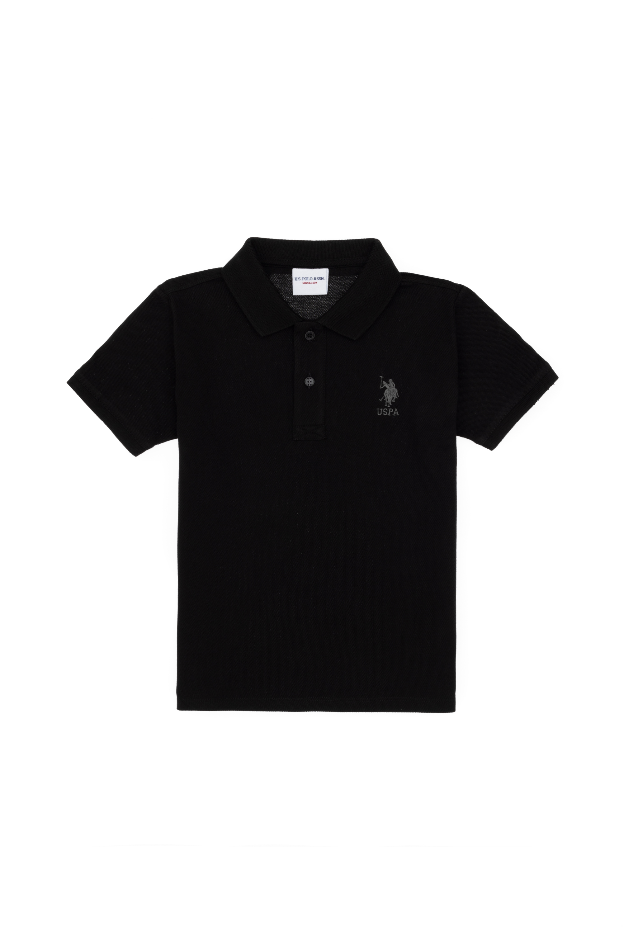 پولوشرت بیسیک یقه پیراهنی سیاه رگولار آستین کوتاه پسرانه یو اس پولو | US POLO ASSN