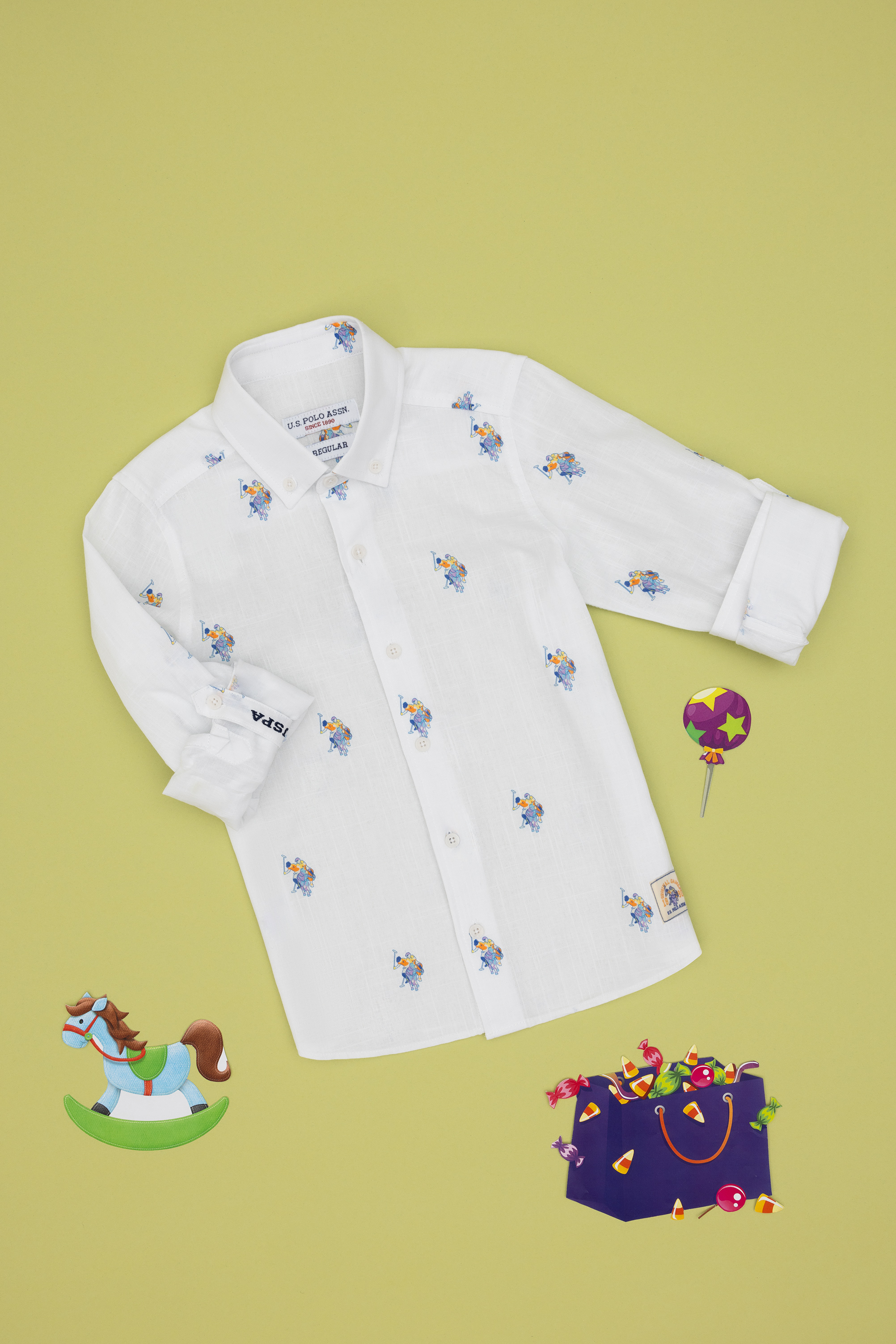 پیراهن سفید رگولار پسرانه یو اس پولو | US POLO ASSN