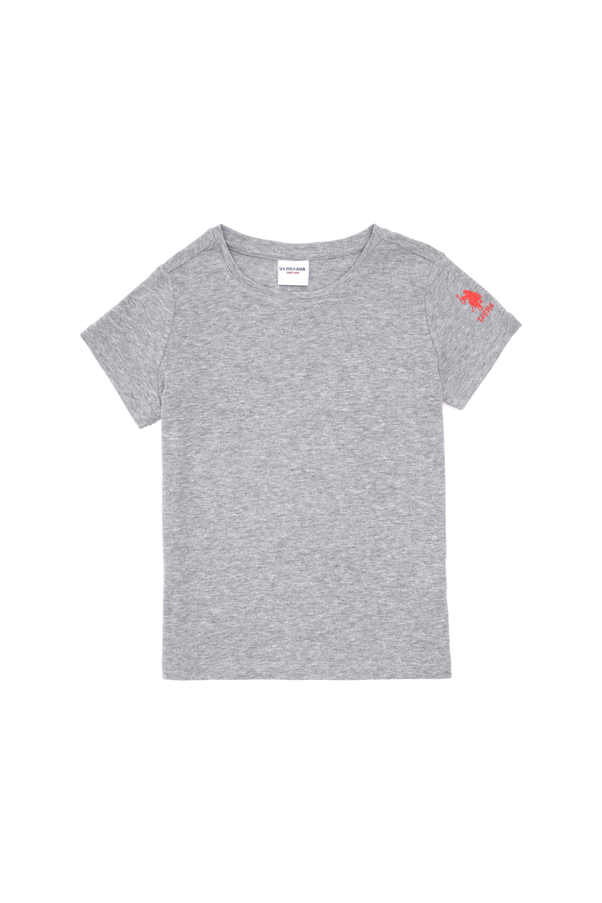 تی شرت یقه گرد خاکستری ملانژ رگولار دخترانه یو اس پولو | US POLO ASSN