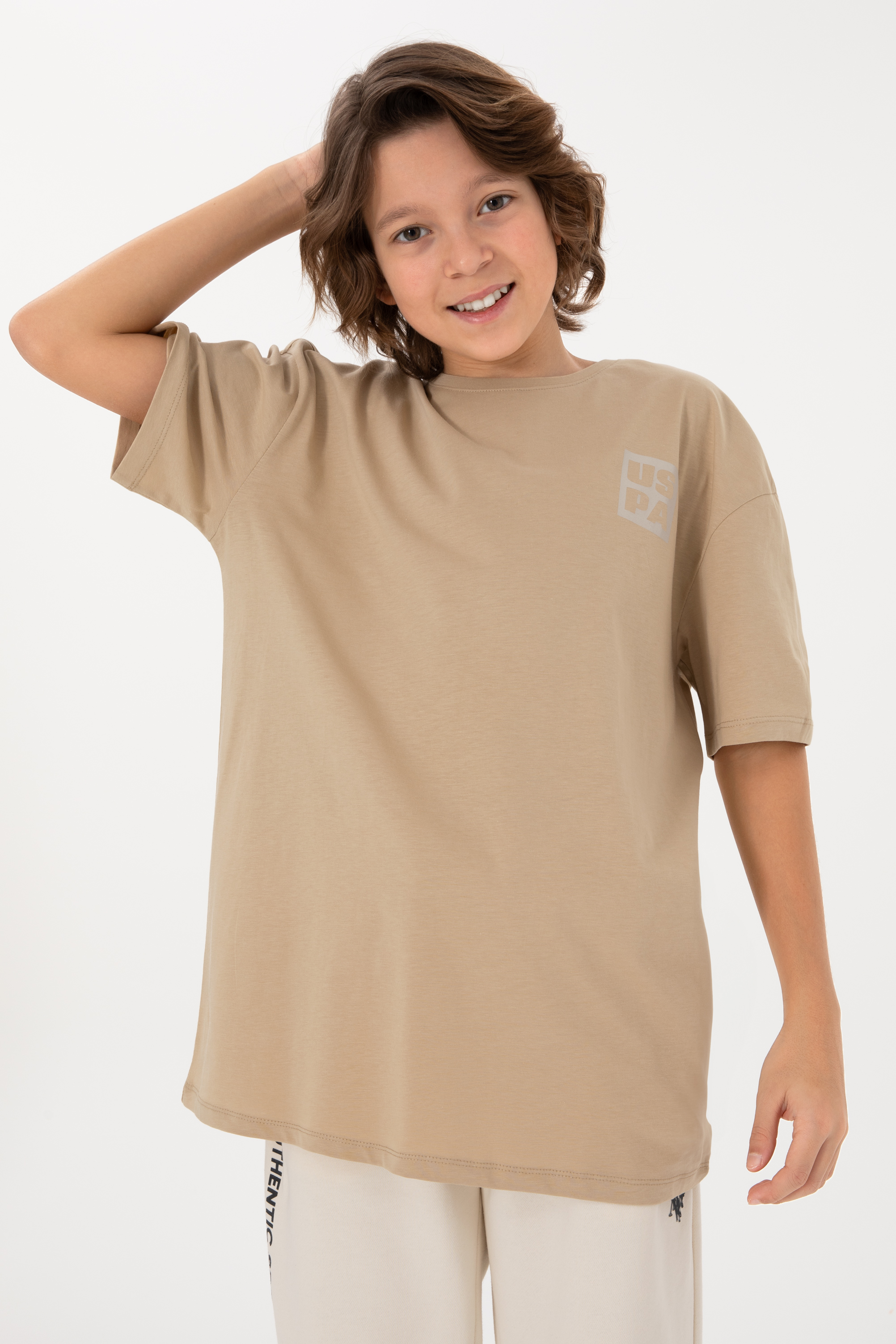 تی شرت بیسیک یقه گرد کرمی ریلکس پسرانه یو اس پولو | US POLO ASSN