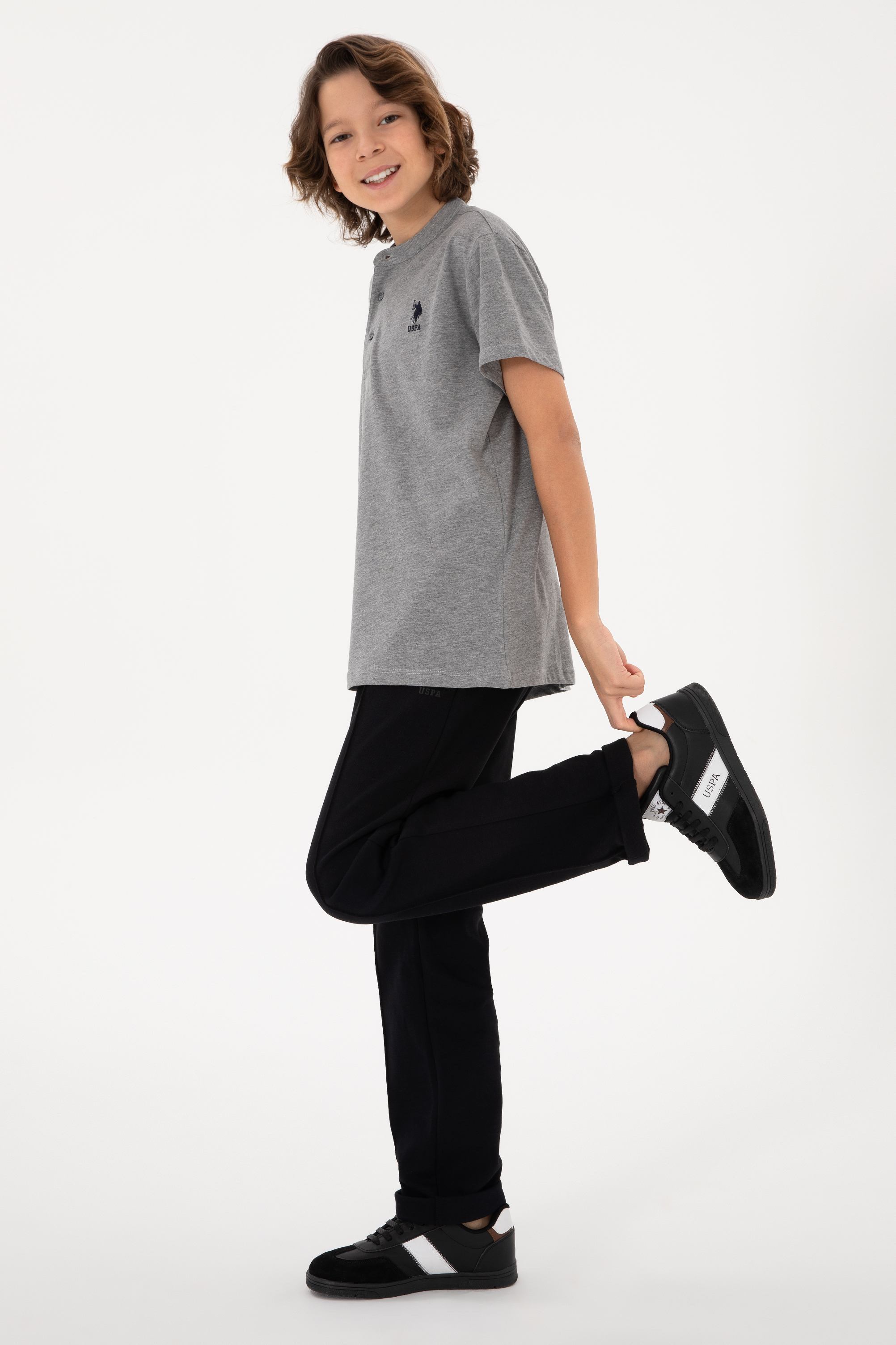 تی شرت بیسیک خاکستری ملانژ رگولار پسرانه یو اس پولو | US POLO ASSN