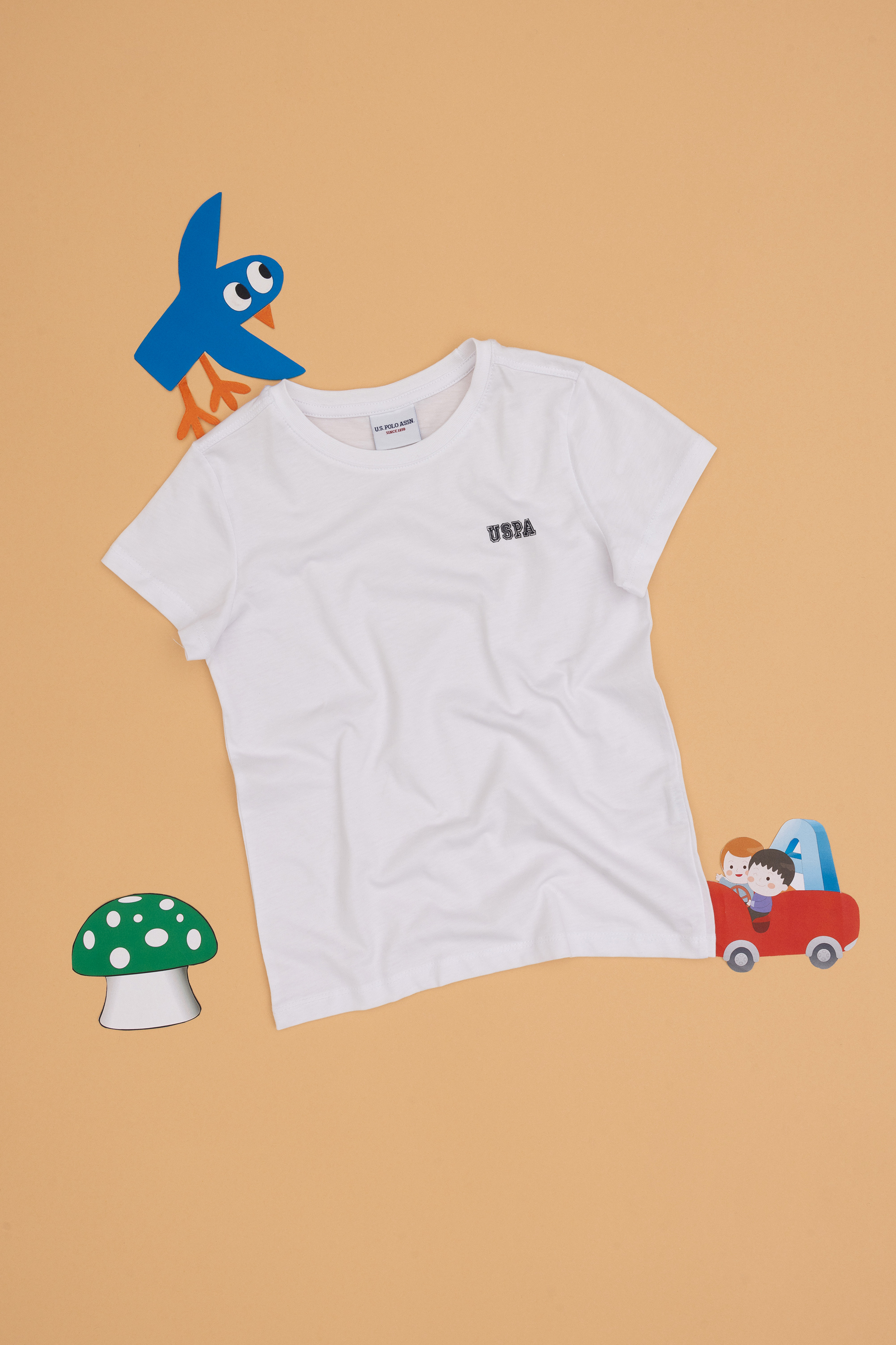 تی شرت یقه گرد سفید رگولار پسرانه یو اس پولو | US POLO ASSN
