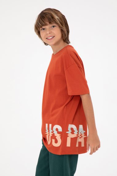 تی شرت یقه گرد  آجری  ریلکس  پسرانه یو اس پولو | US POLO ASSN