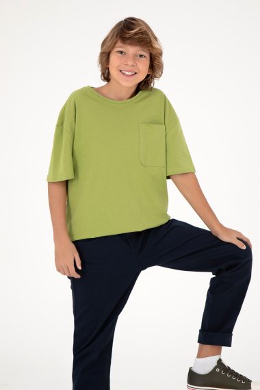 تی شرت یقه گرد  سبز پسته ای  ریلکس  پسرانه یو اس پولو | US POLO ASSN