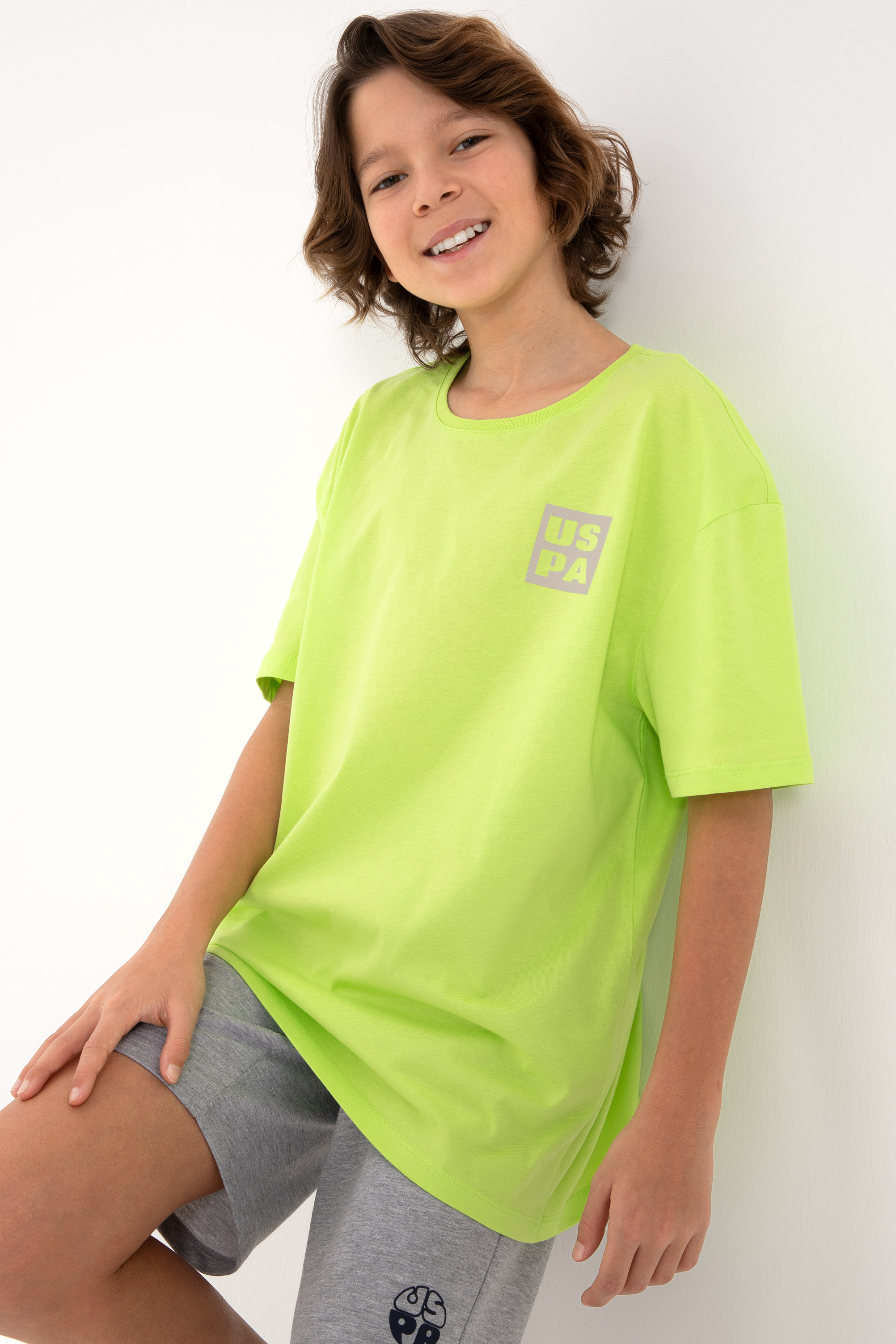 تی شرت یقه گرد سبز ریلکس پسرانه یو اس پولو | US POLO ASSN