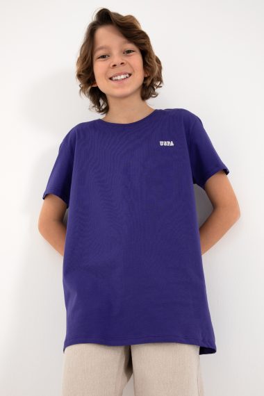 تی شرت یقه گرد بنفش رگولار پسرانه یو اس پولو | US POLO ASSN
