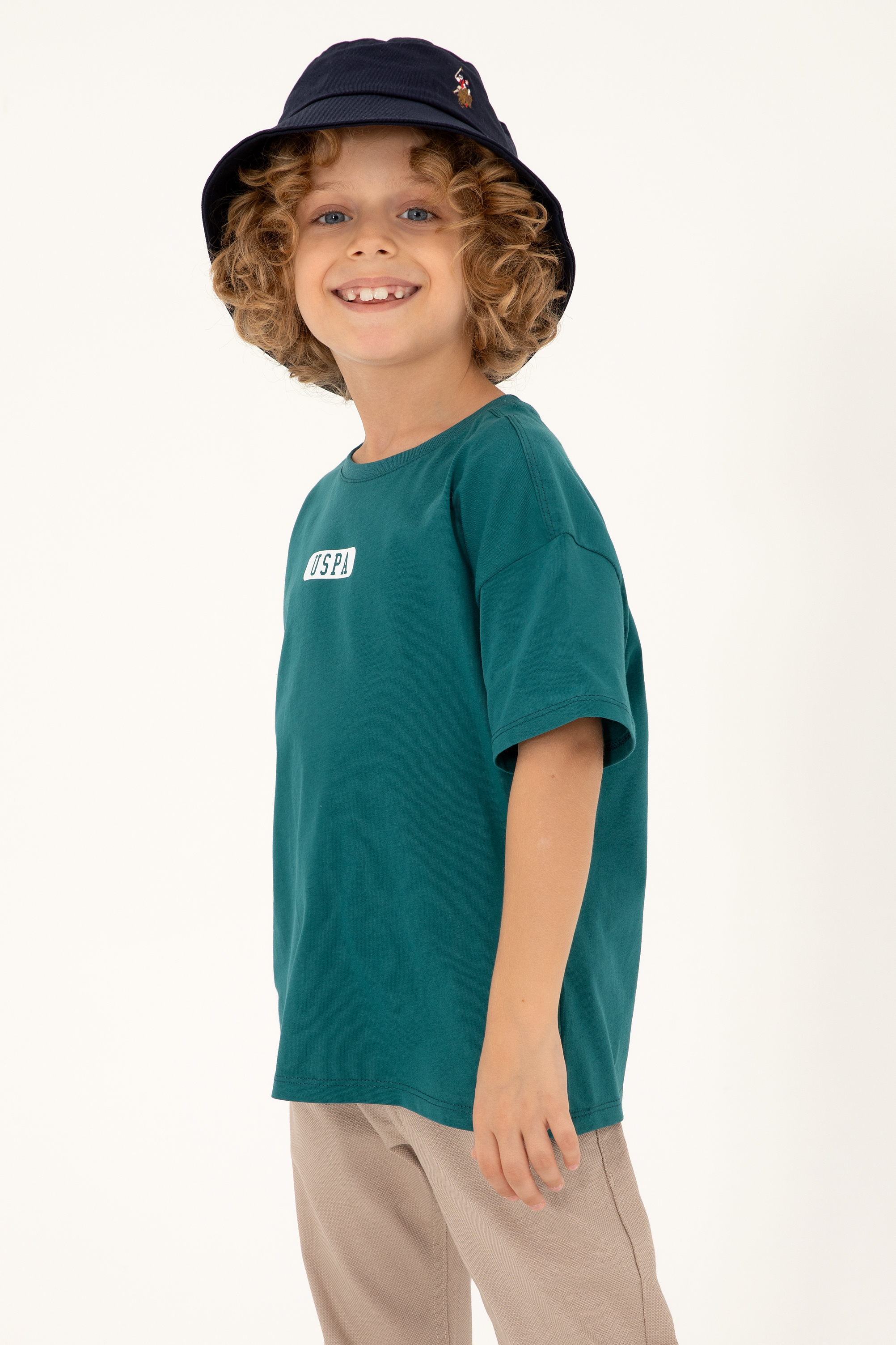 تی شرت یقه گرد سبز تیره Oversize پسرانه یو اس پولو | US POLO ASSN