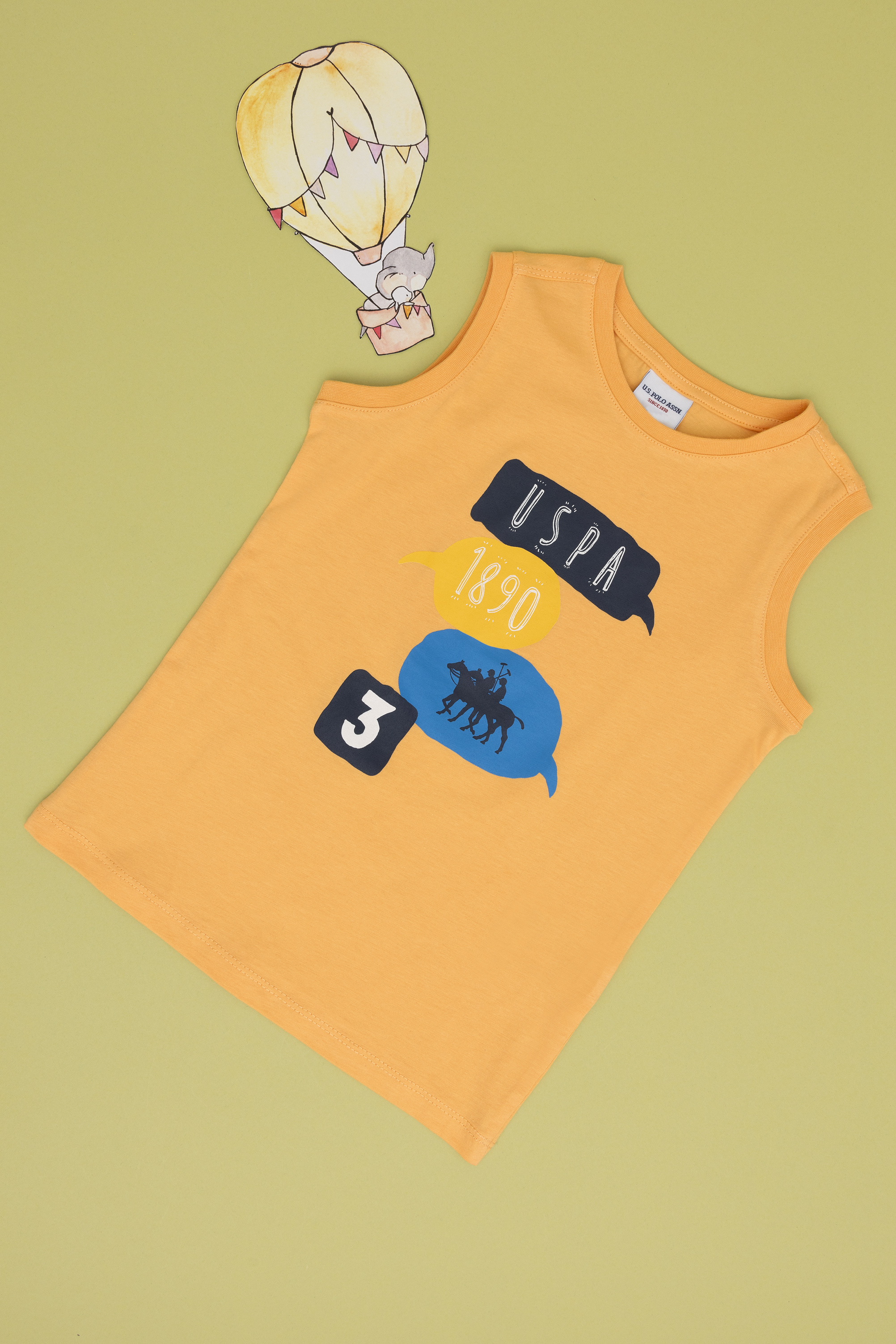 تی شرت یقه گرد زرد رگولار پسرانه یو اس پولو | US POLO ASSN