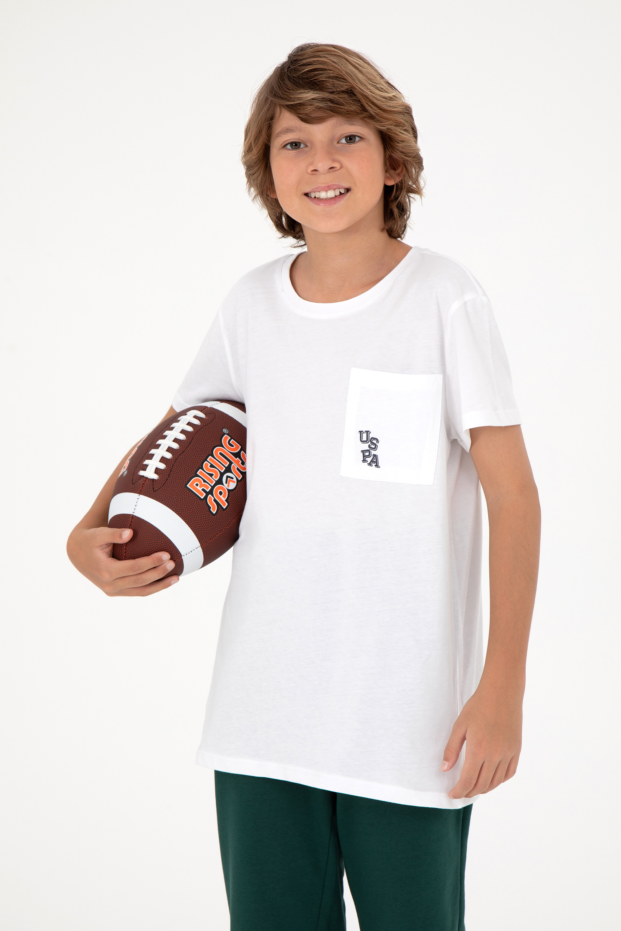 تی شرت یقه گرد سفید رگولار پسرانه یو اس پولو | US POLO ASSN