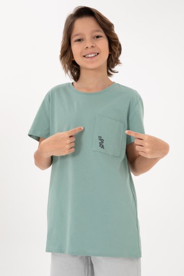 تی شرت یقه گرد  سبزآبی  رگولار  پسرانه یو اس پولو | US POLO ASSN
