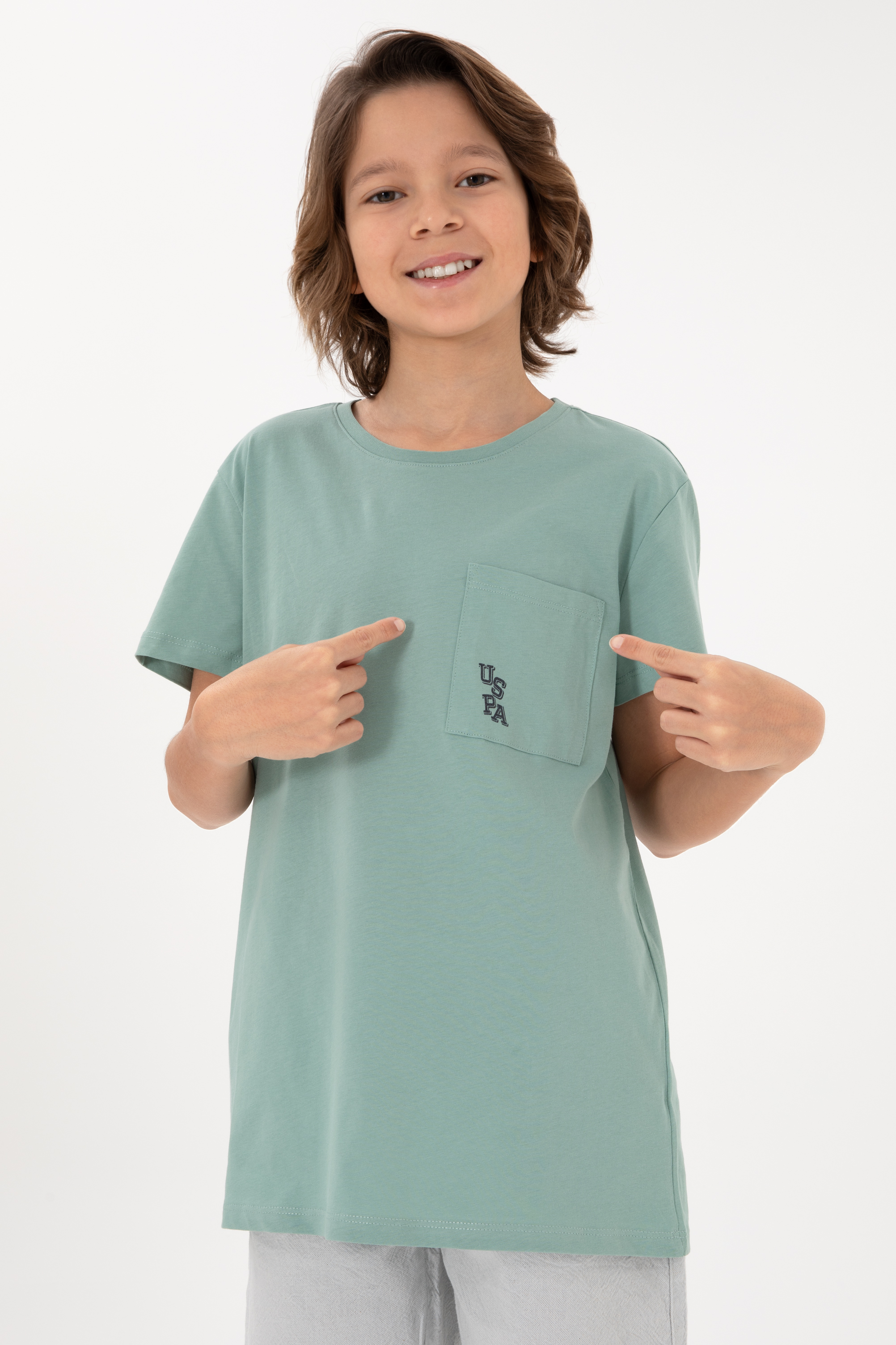 تی شرت یقه گرد سبزآبی رگولار پسرانه یو اس پولو | US POLO ASSN