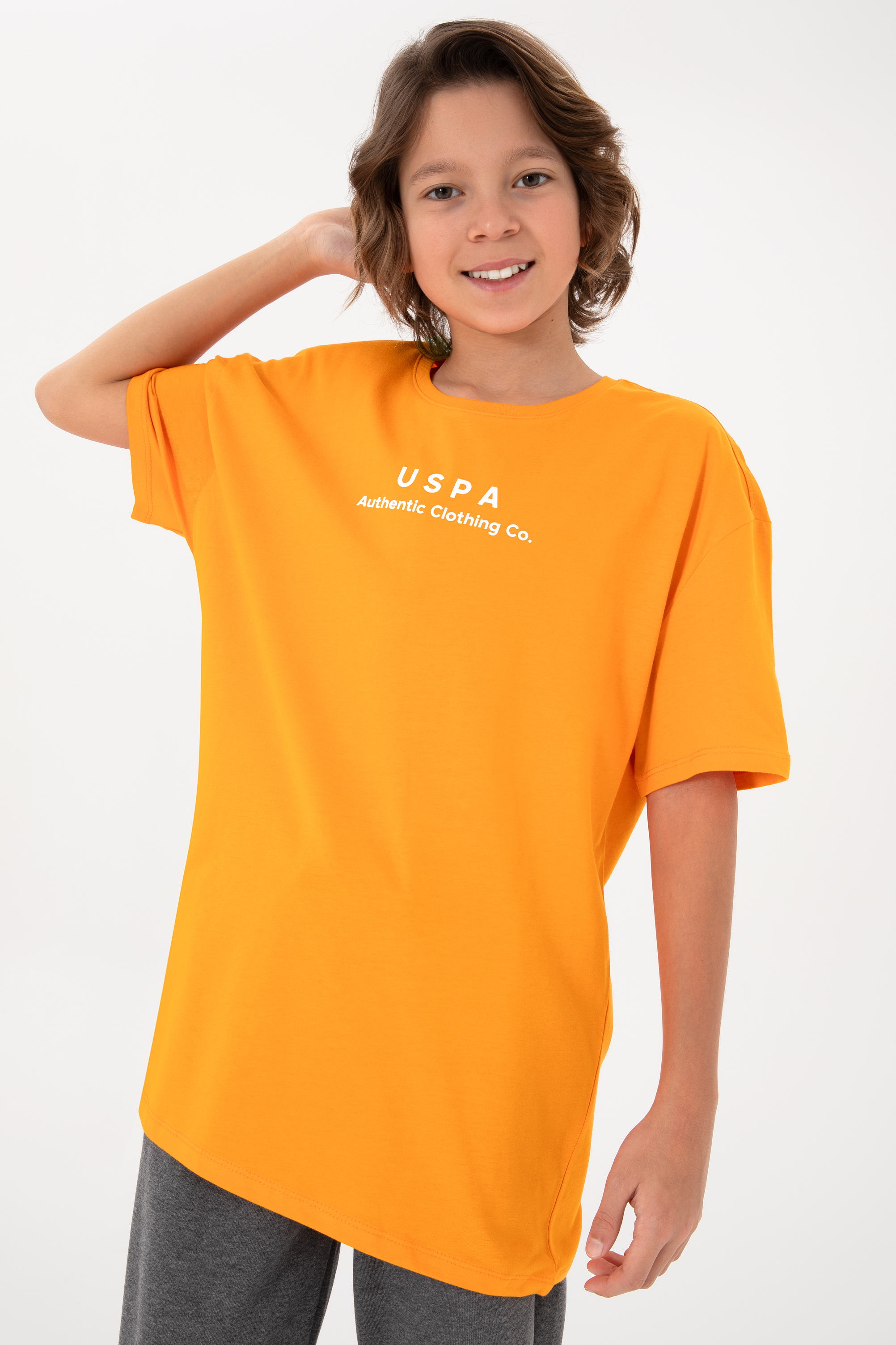 تی شرت یقه گرد نارنجی ریلکس پسرانه یو اس پولو | US POLO ASSN