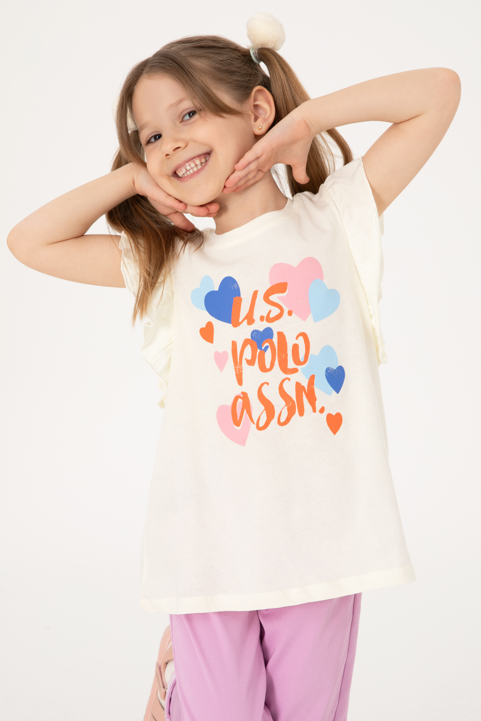 تی شرت یقه گرد سفید رگولار دخترانه یو اس پولو | US POLO ASSN