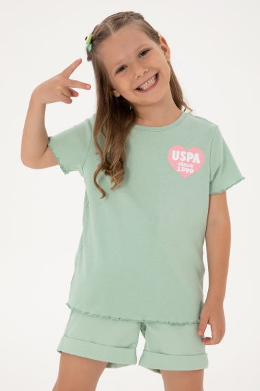 تی شرت یقه گرد  سبزآبی  اندامی  دخترانه یو اس پولو | US POLO ASSN