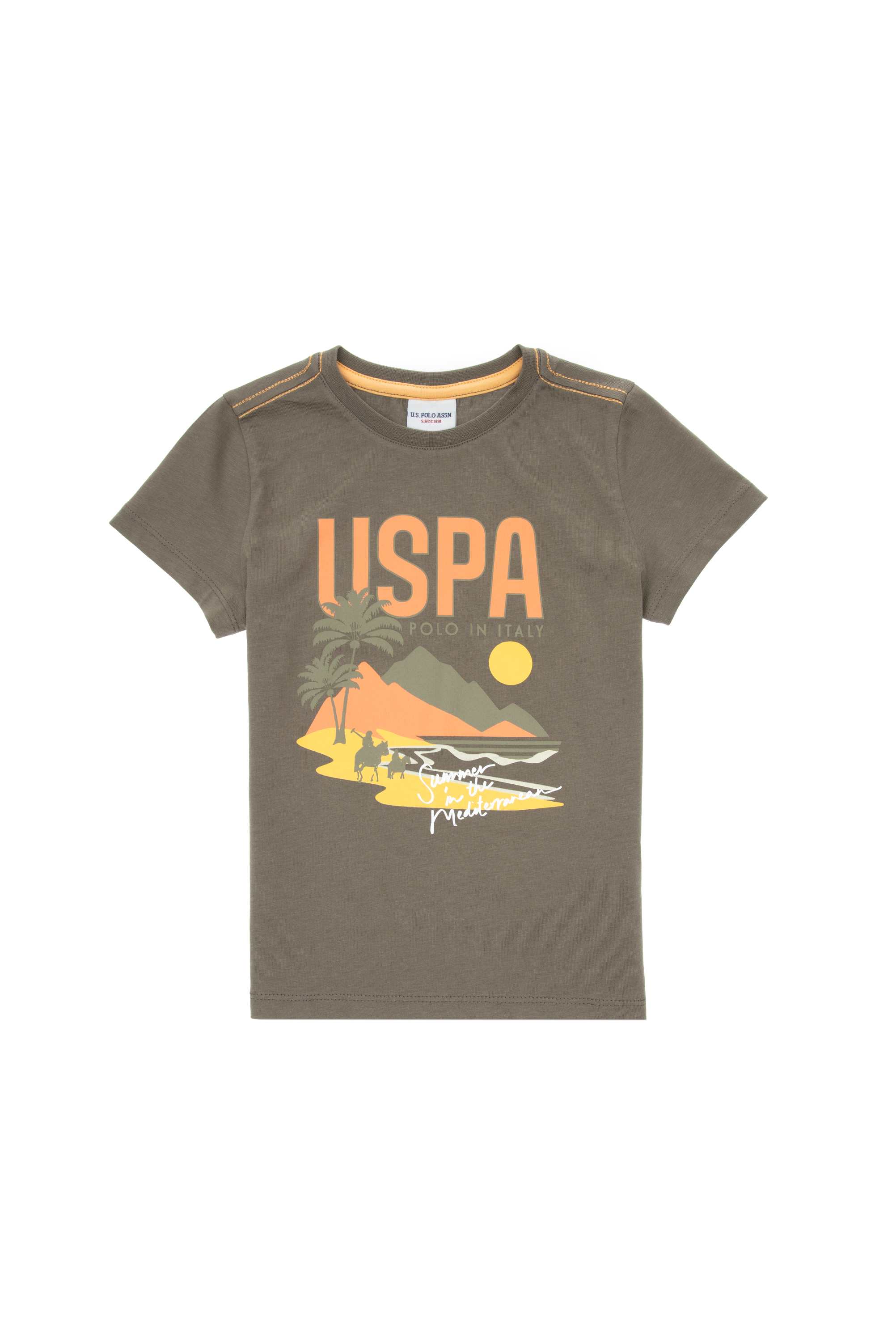 تی شرت یقه گرد خاکی رگولار پسرانه یو اس پولو | US POLO ASSN