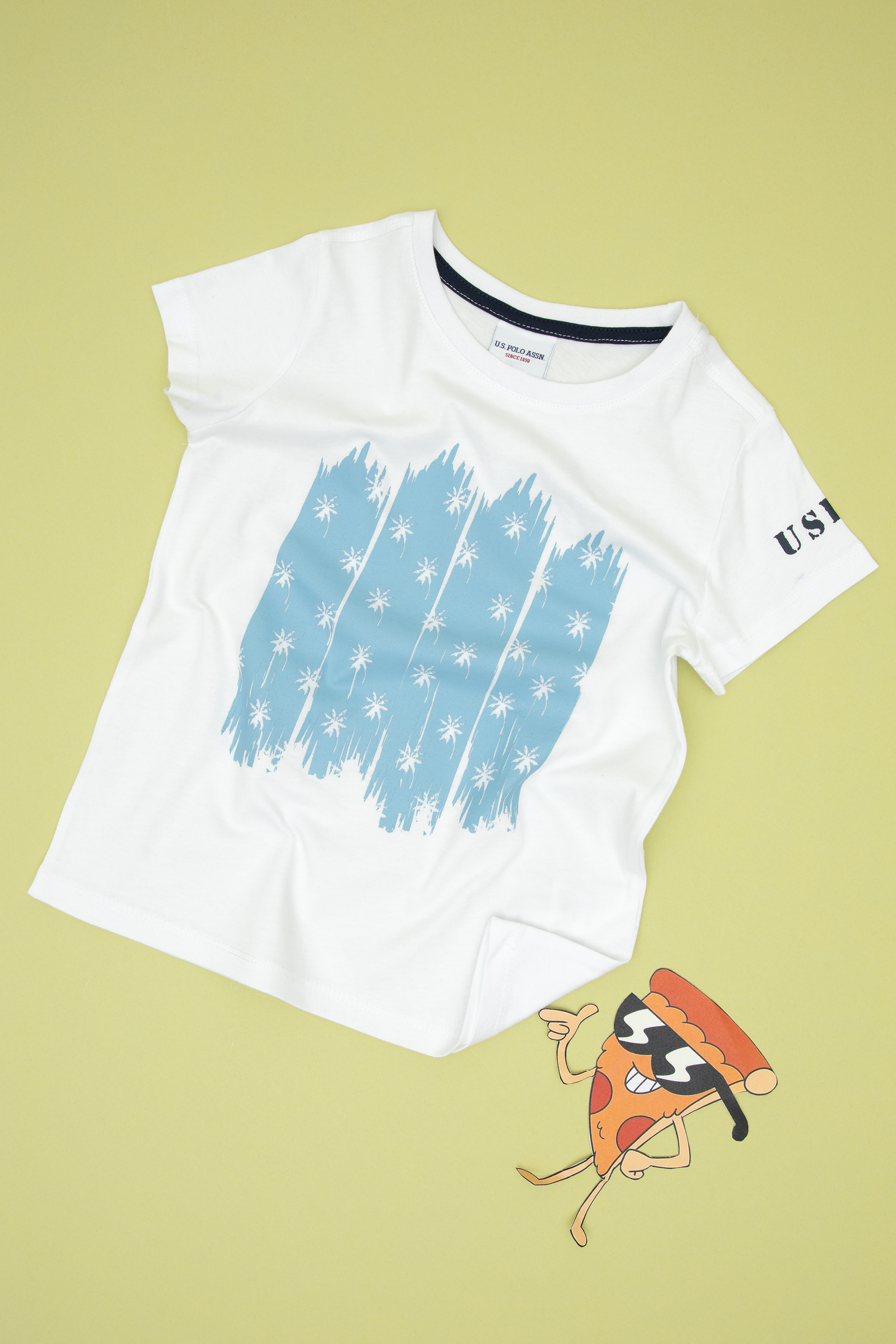 تی شرت یقه گرد سفید رگولار پسرانه یو اس پولو | US POLO ASSN