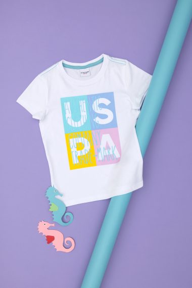 تی شرت یقه گرد  سفید  رگولار  پسرانه یو اس پولو | US POLO ASSN