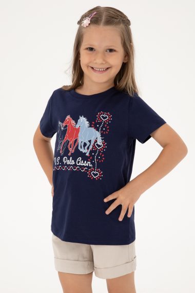 تی شرت یقه گرد  لاجورد  اندامی  دخترانه یو اس پولو | US POLO ASSN