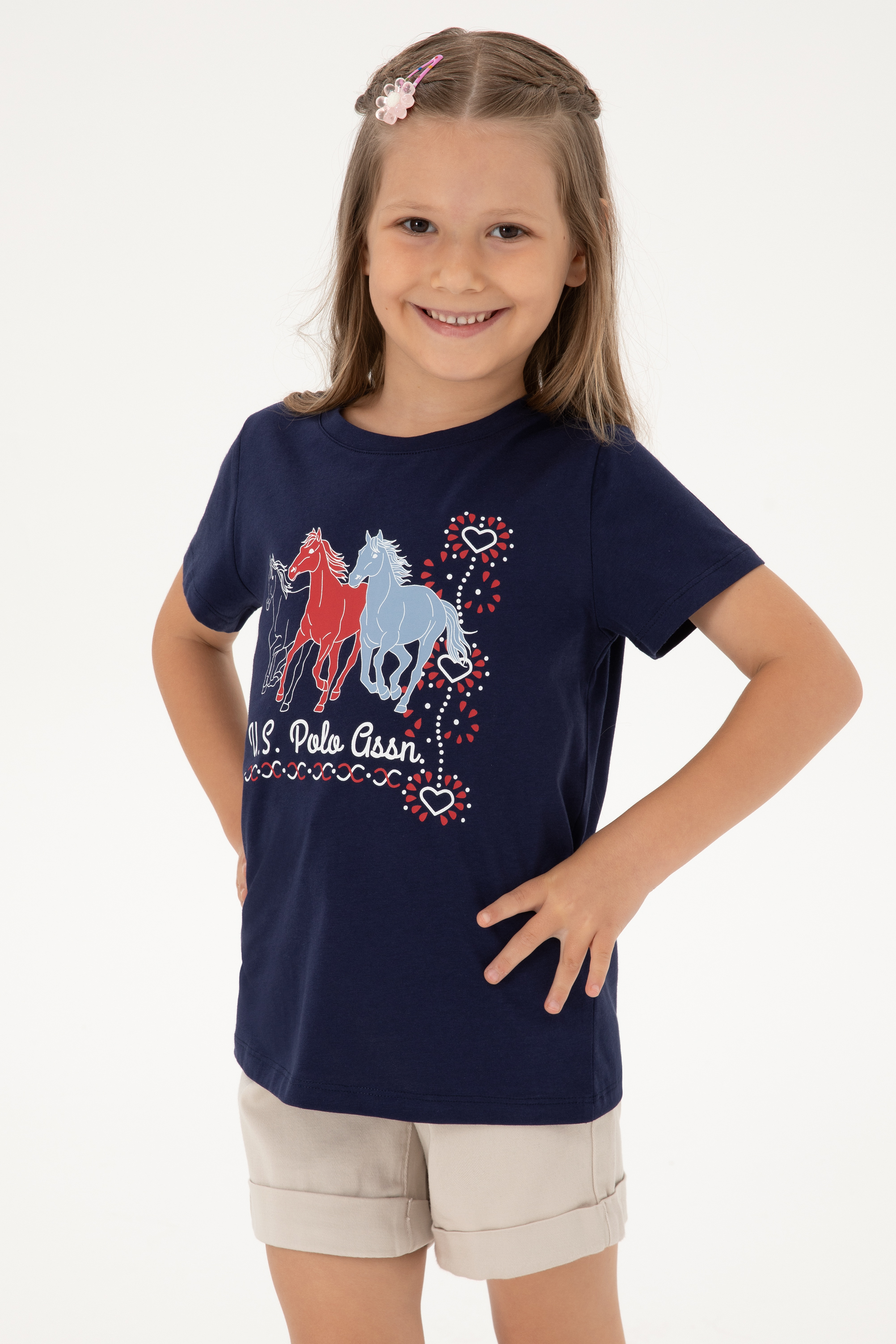 تی شرت یقه گرد لاجورد اندامی دخترانه یو اس پولو | US POLO ASSN