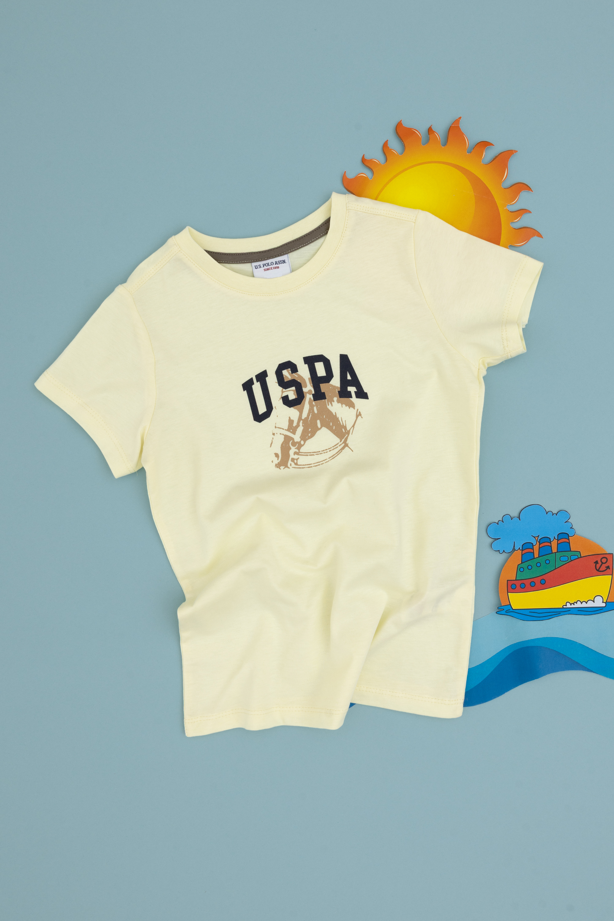 تی شرت یقه گرد لیمویی رگولار پسرانه یو اس پولو | US POLO ASSN